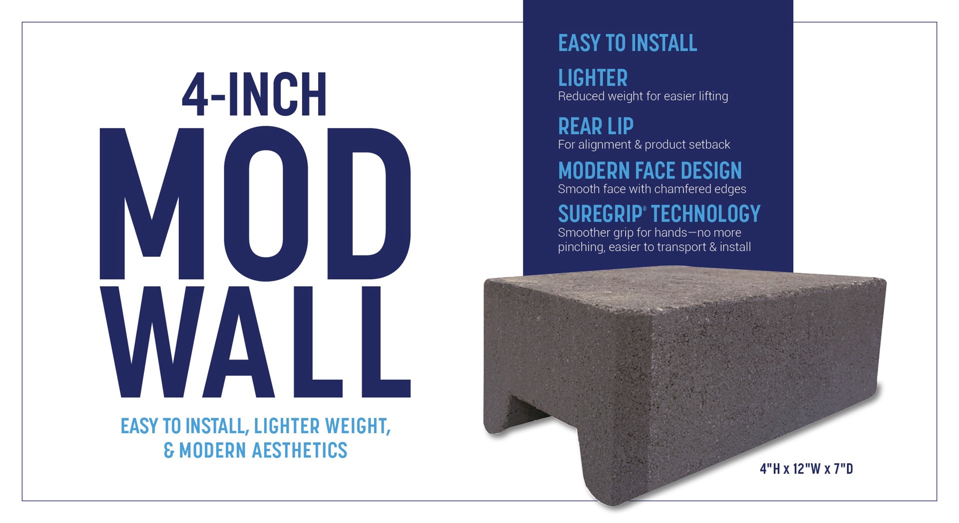 slide 3 of 6, 4-in H x 11.7-in L x 7-in D Gray/Charcoal Concrete Retaining wall block, 1 ct