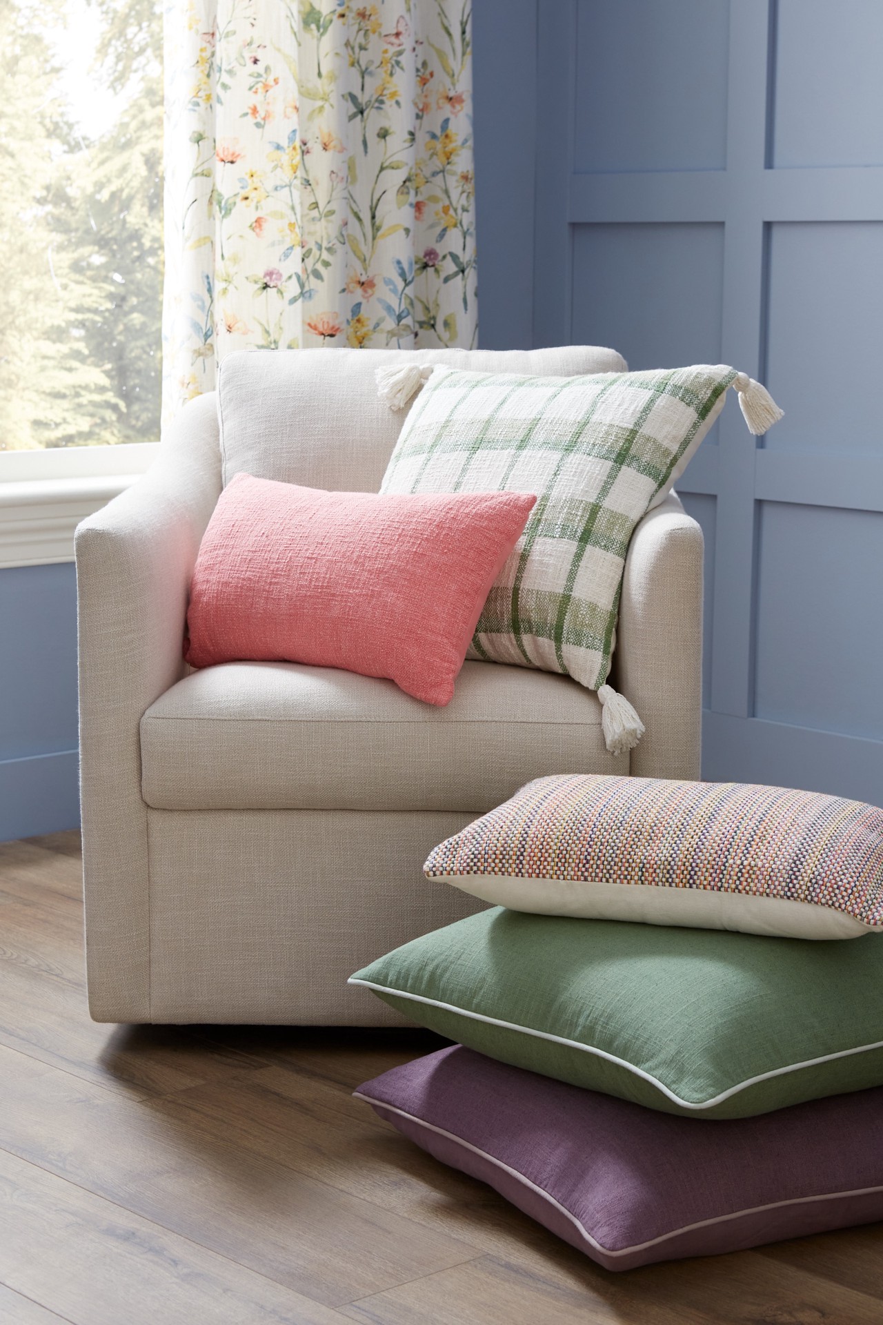 slide 2 of 6, allen + roth 84-in Floral Print Floral Light filtering Back tab Single curtain panel, 1 ct