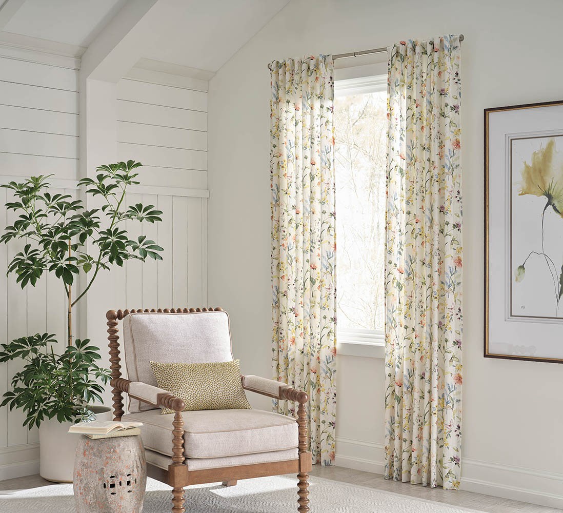 slide 4 of 6, allen + roth 84-in Floral Print Floral Light filtering Back tab Single curtain panel, 1 ct