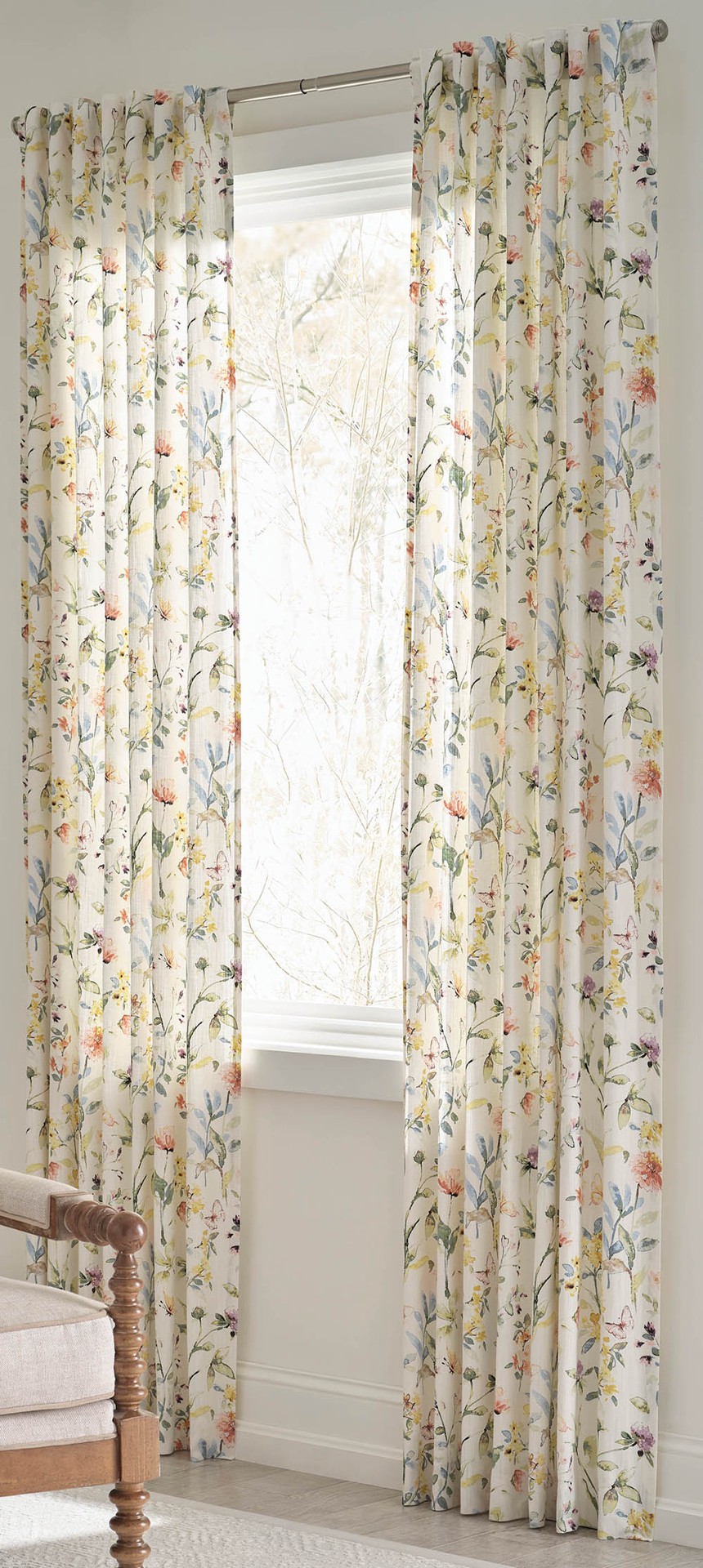 slide 1 of 6, allen + roth 84-in Floral Print Floral Light filtering Back tab Single curtain panel, 1 ct