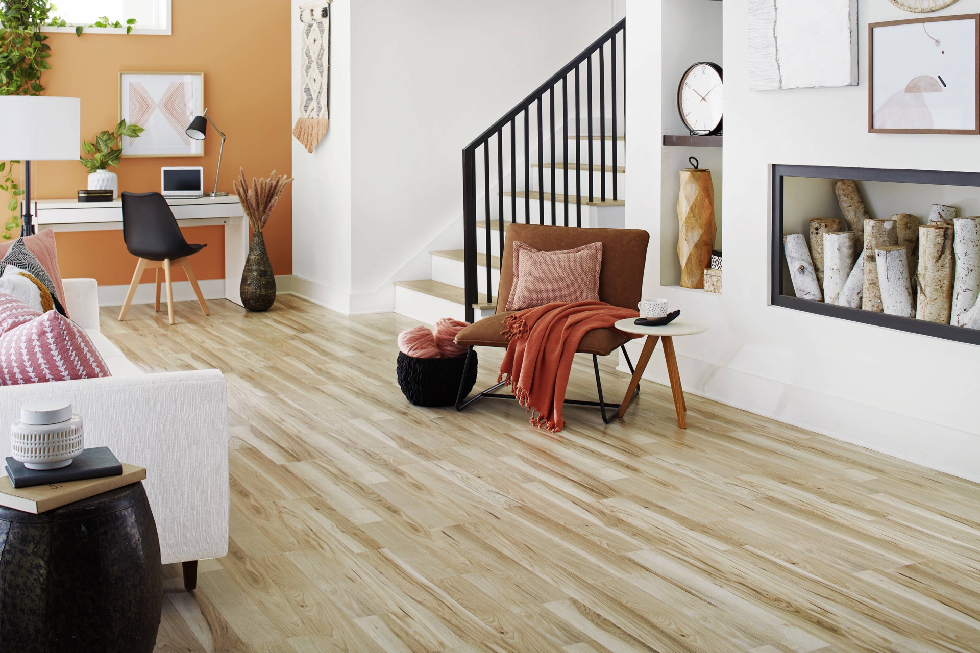 slide 3 of 6, Style Selections Hennigan Hickory 7-mm T x 7-in W x 50-in L Wood Plank Laminate Flooring (26.8-sq ft / Carton), 1 ct