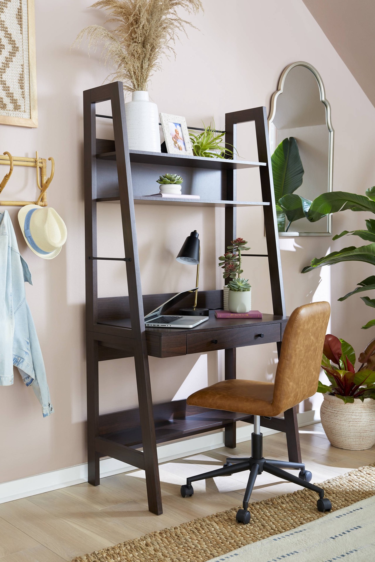 slide 2 of 6, allen + roth 36.5-in Brown Ladder desk Hutch Included, 1 ct