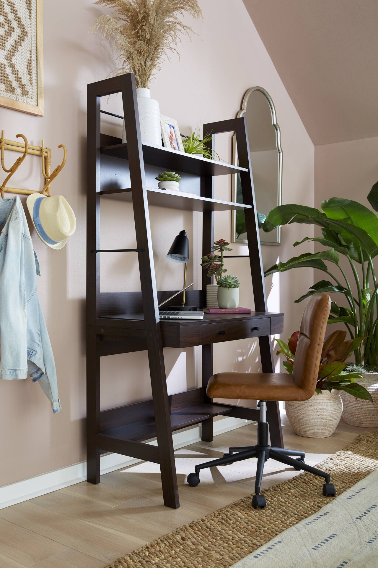 slide 4 of 6, allen + roth 36.5-in Brown Ladder desk Hutch Included, 1 ct