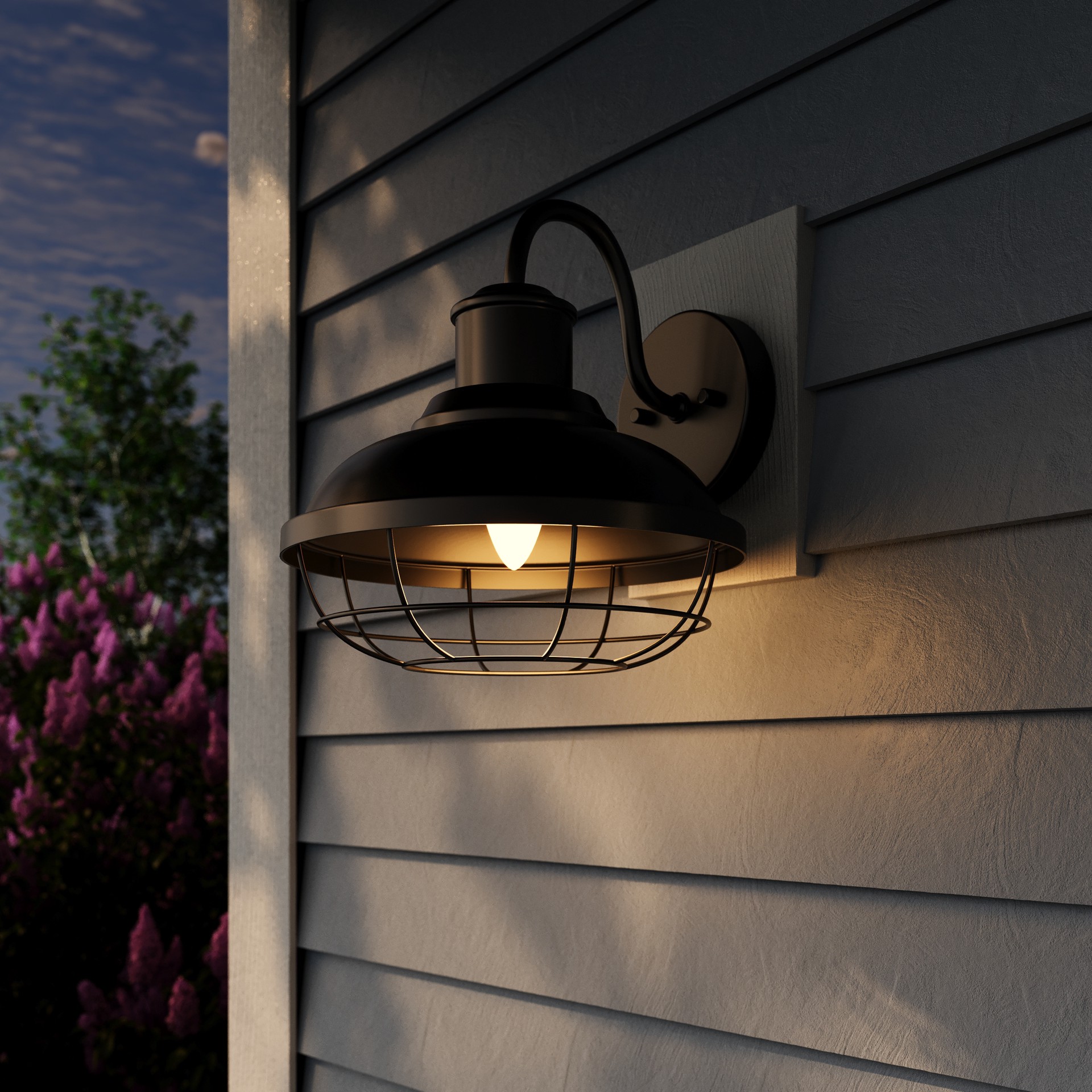 slide 4 of 6, allen + roth Yordan 1 -Light 11.42-in H Matte Black Hardwired Dark Sky Outdoor Wall Light, 1 ct