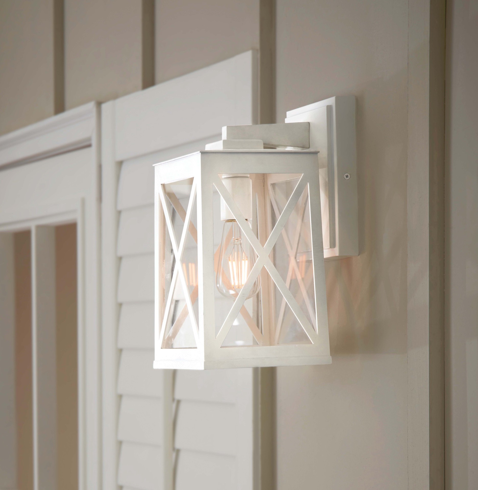 slide 1 of 6, allen + roth St. Joseph 1 -Light 13-in H Matte White Hardwired Outdoor Wall Light, 1 ct