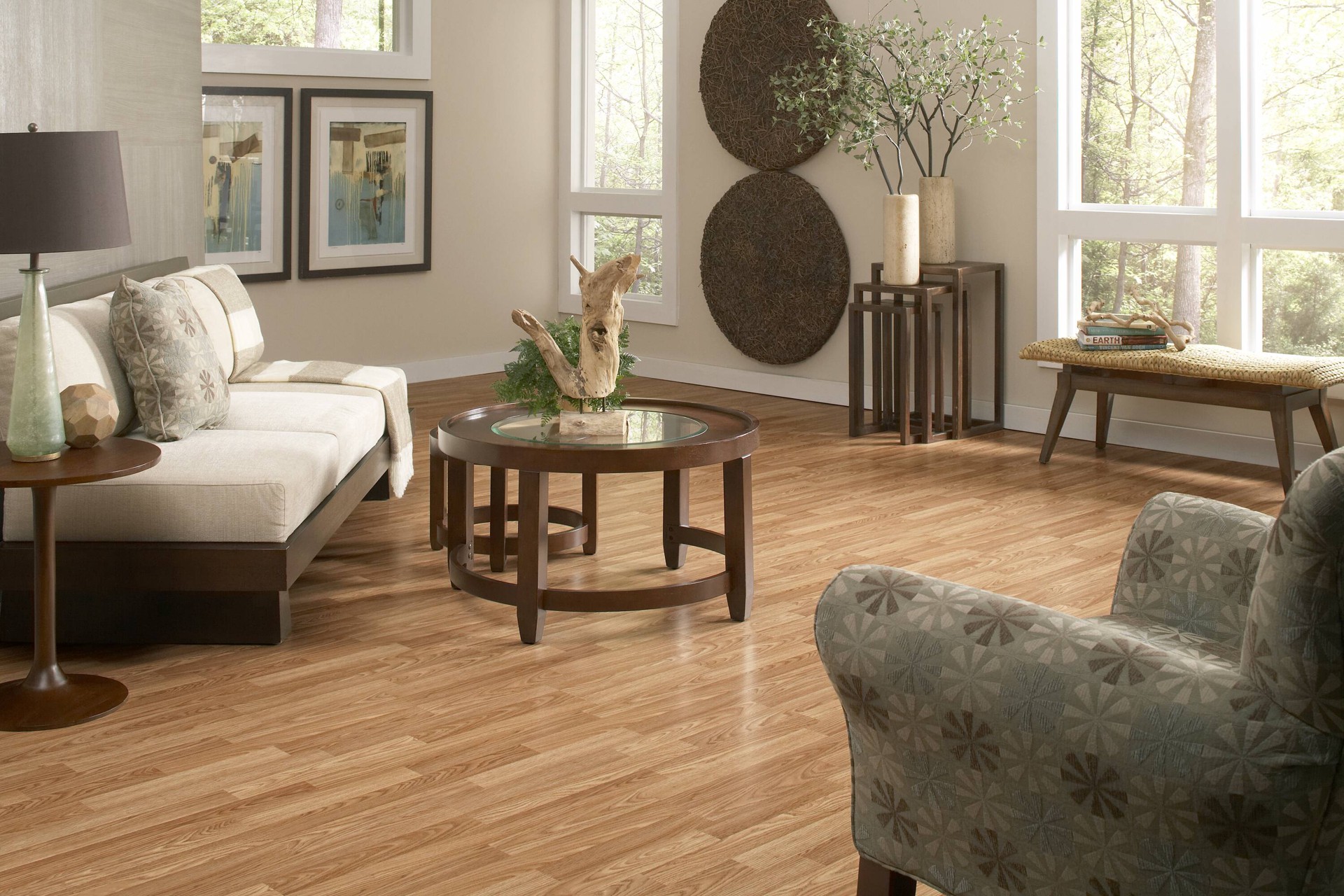 slide 5 of 6, Style Selections Warm Honey Oak 7-mm T x 8-in W x 48-in L Water Resistant Laminate Flooring ( 23.91-sq ft / Carton ), 1 ct