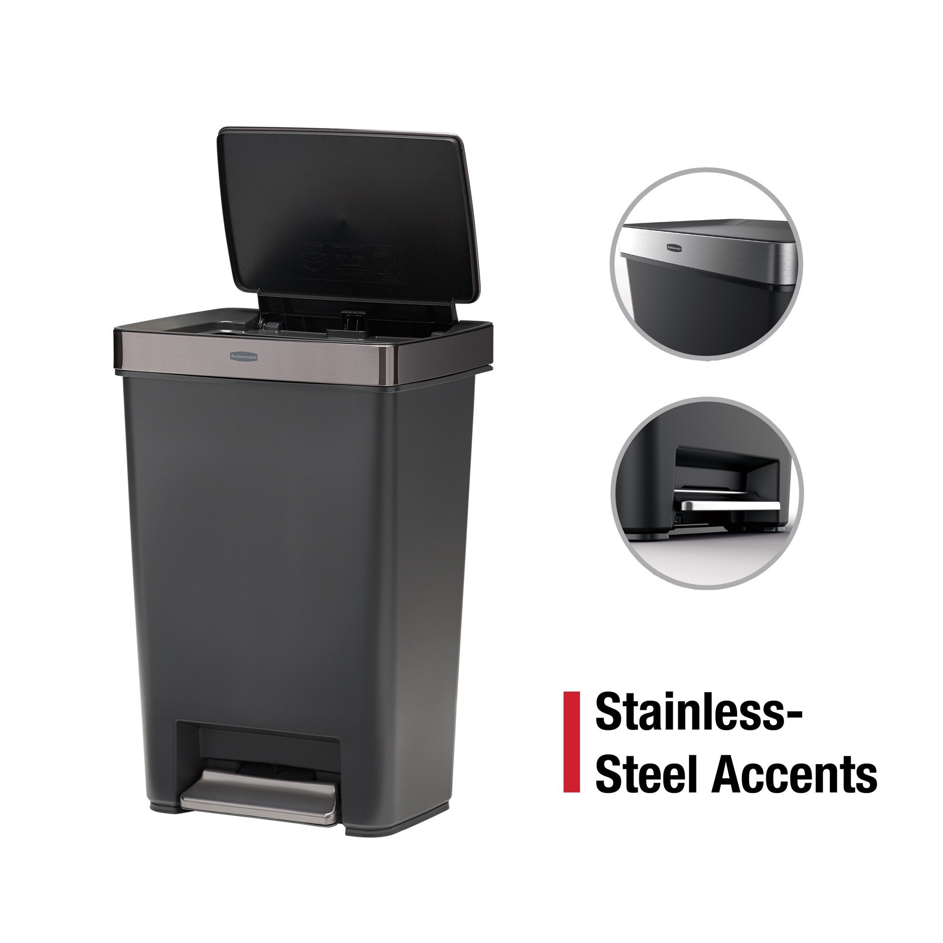 slide 3 of 6, Rubbermaid Premier Series IV 12.4 Gallon Charcoal Resin Indoor Kitchen Step Trash Can, 1 ct