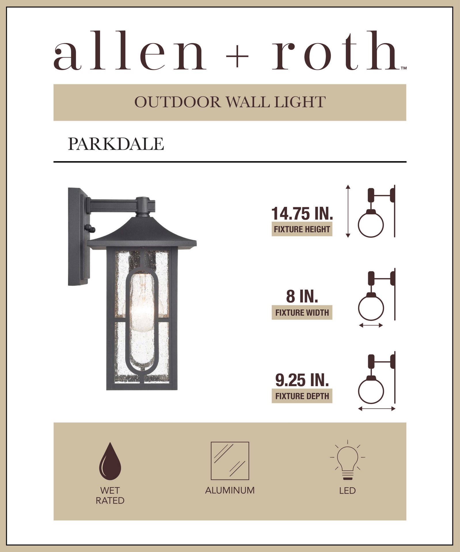 slide 2 of 6, allen + roth Parkdale 1 -Light 14.75-in H Black Hardwired Outdoor Wall Light, 1 ct