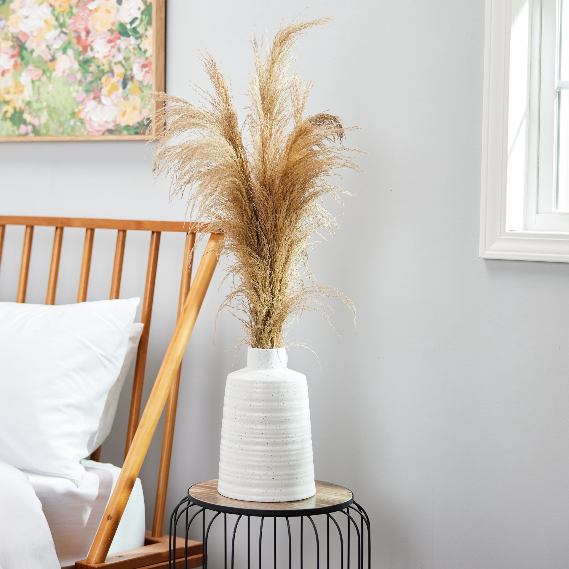 slide 3 of 6, Origin 21 40-in Matte White/Natural Indoor Desktop Pampas Grass Artificial flower, 1 ct