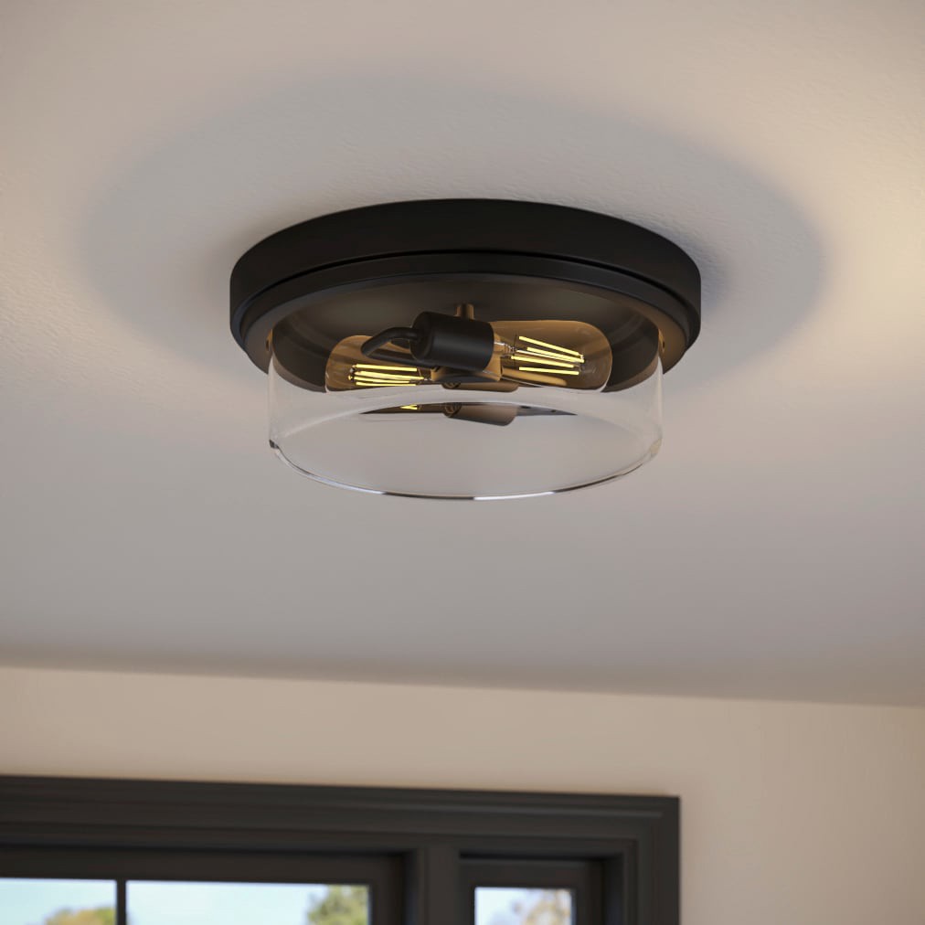 slide 2 of 6, allen + roth Buxton Creek 2 -Light 13-in Matte Black Indoor/Outdoor Flush Mount Light, 1 ct