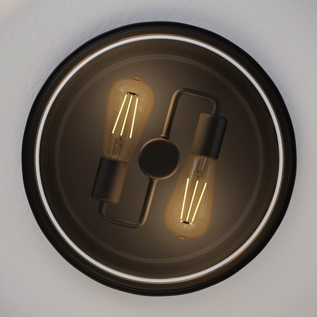 slide 6 of 6, allen + roth Buxton Creek 2 -Light 13-in Matte Black Indoor/Outdoor Flush Mount Light, 1 ct