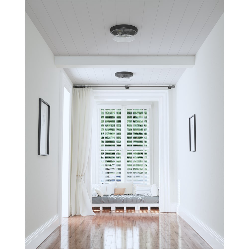 slide 1 of 6, allen + roth Buxton Creek 2 -Light 13-in Matte Black Indoor/Outdoor Flush Mount Light, 1 ct