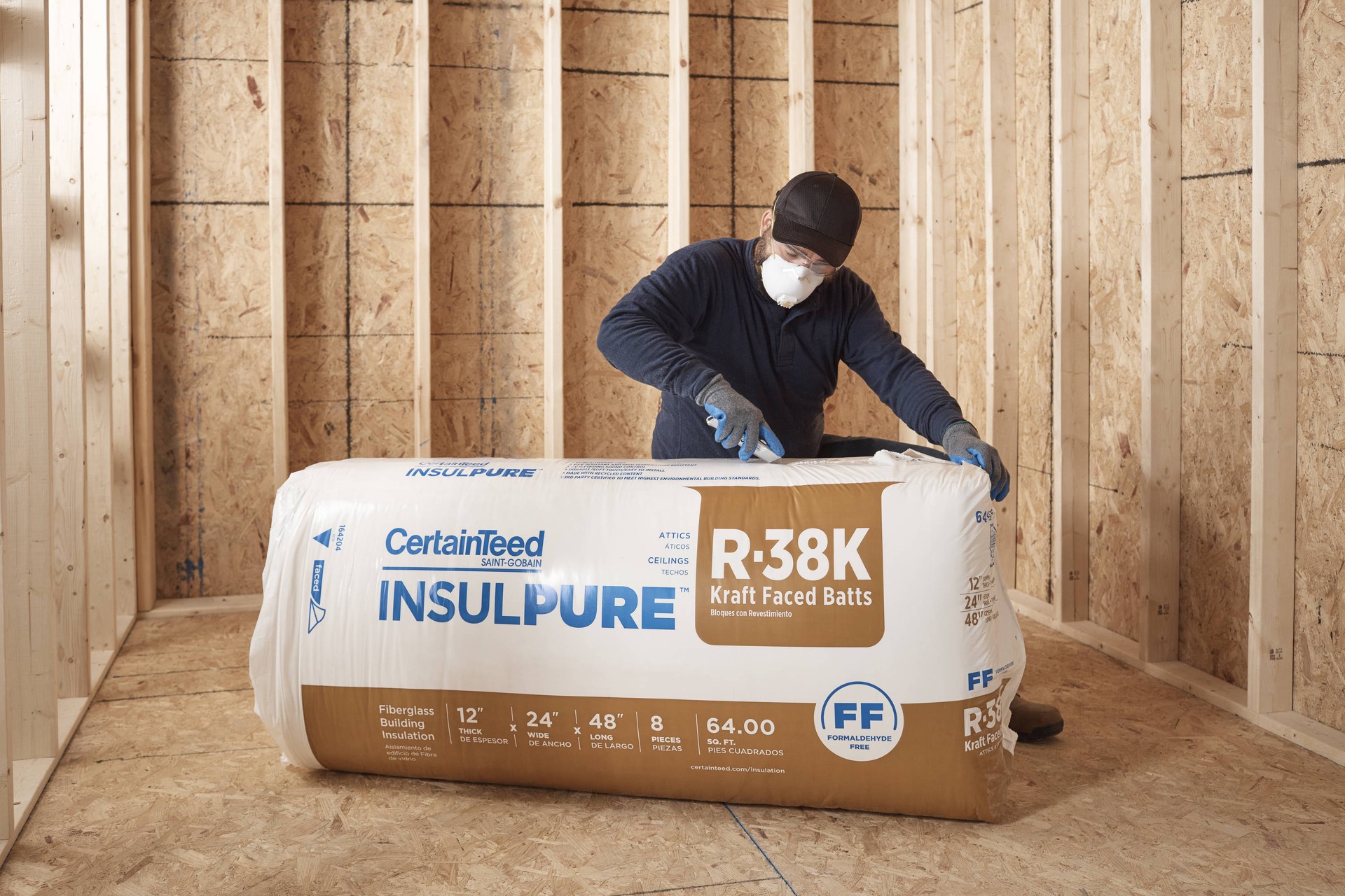 slide 3 of 6, CertainTeed InsulPure R- 38 Attic Kraft faced Fiberglass Batt Insulation 64-sq ft ( 24-in W x 48-in L), 1 ct