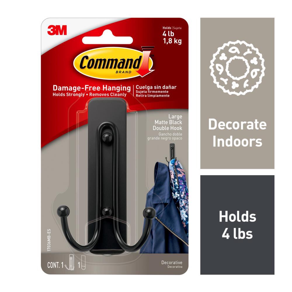 slide 1 of 6, Command Medium Decorative Matte Black Adhesive Double hook 4-lb Capacity, 1 ct