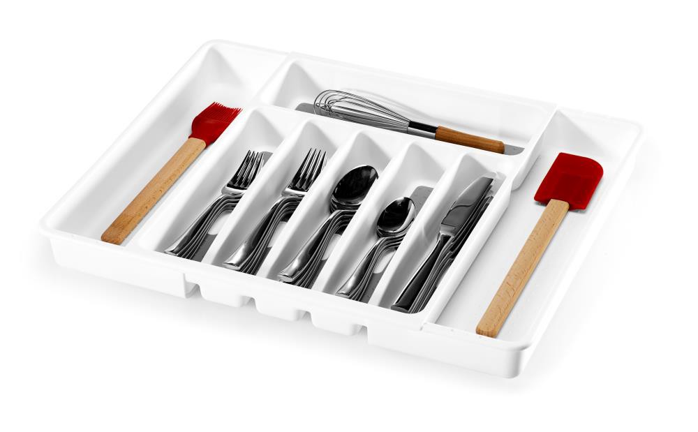 slide 4 of 4, Style Selections 15.02-in x 12.88-in White Plastic Expandable Drawer Organizer, 1 ct