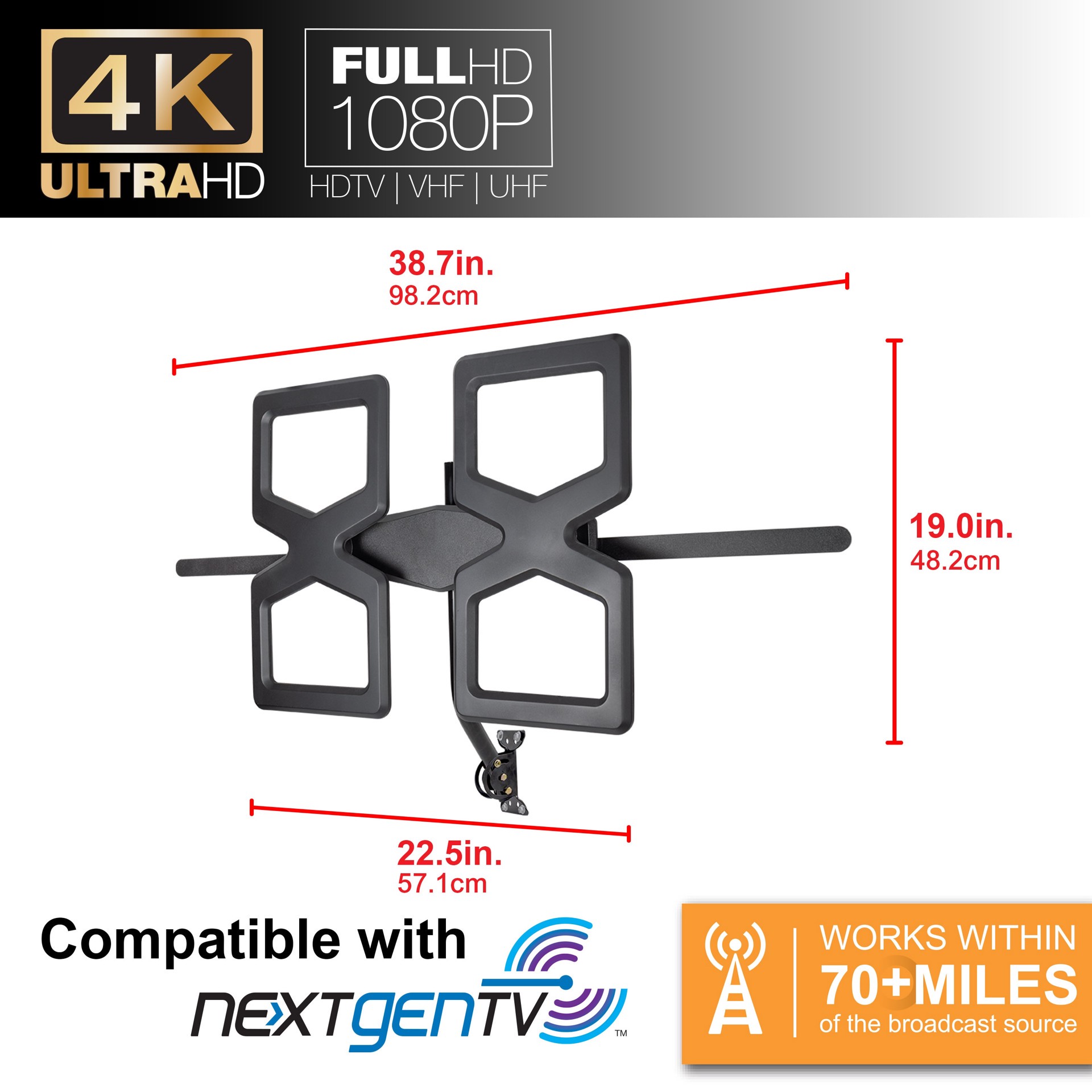 slide 2 of 6, GE Surface mount Directional Outdoor HD UHF VHF TV Antenna, 1 ct
