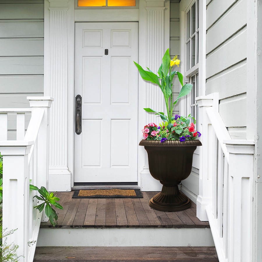 slide 3 of 6, Garden Treasures Urn 19.0-in W x 19.0-in L Black Plastic Indoor/Outdoor Planter, 1 ct