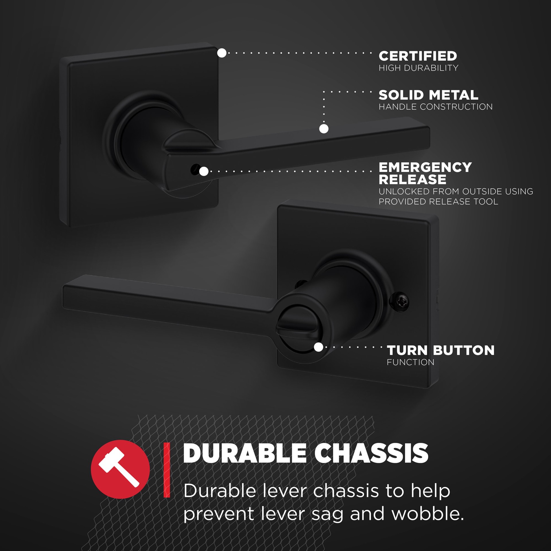 slide 5 of 6, Kwikset Casey Matte Black Interior or Bed/Bath Privacy Door Handle, 1 ct