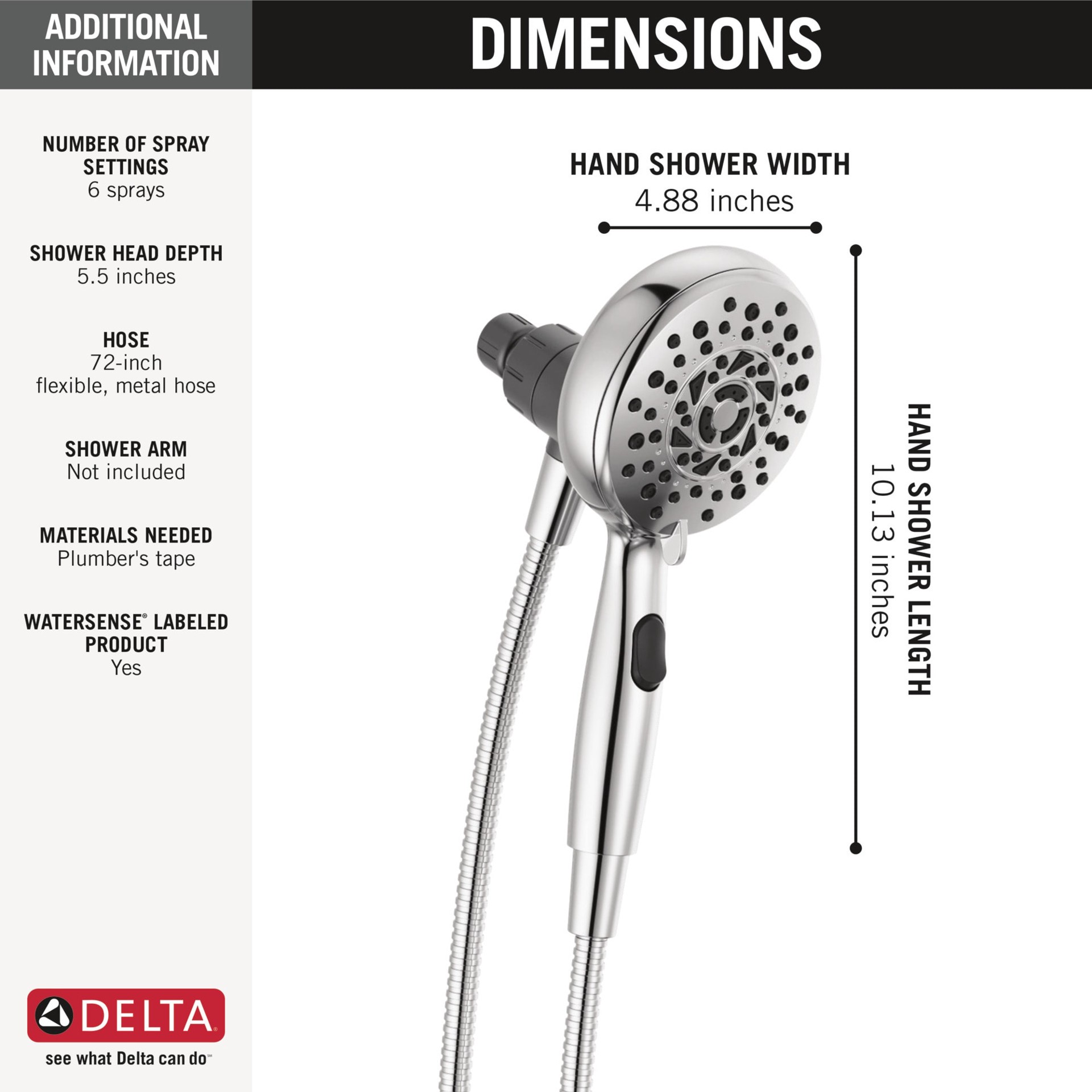slide 3 of 6, Delta SureDock Magnetic 6.0 -Spray Chrome 4.875-in Round High Pressure Handheld Shower Head 1.75 GPM, 1 ct