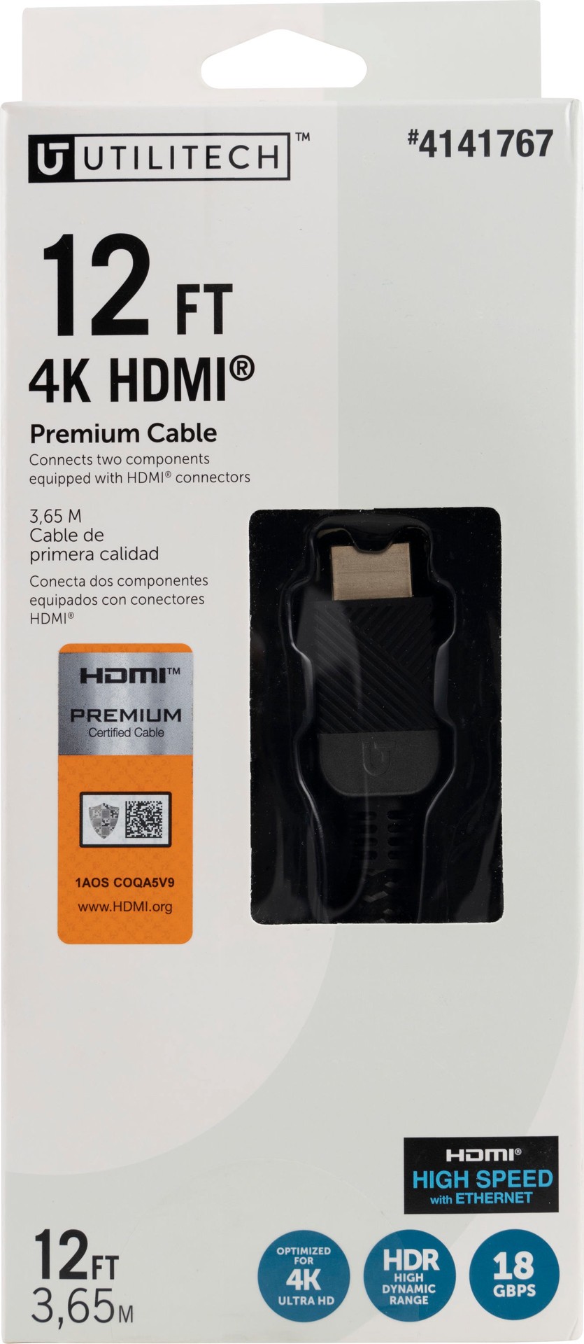 slide 6 of 6, Utilitech 4k HDMI to HDMI 12-ft Black, 1 ct