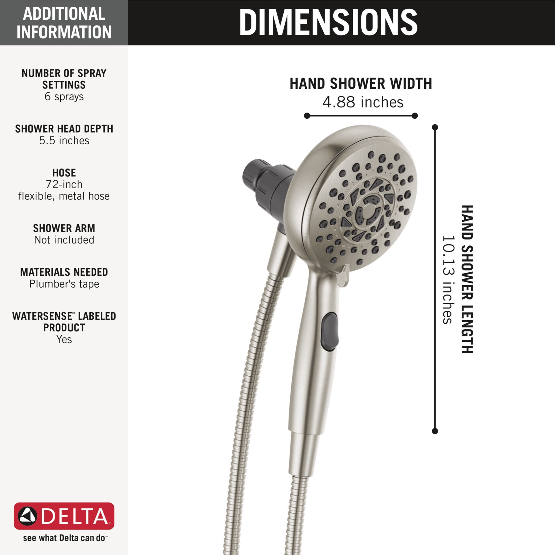 slide 3 of 6, Delta SureDock Magnetic 6.0 -Spray Satin Nickel 4.875-in Round High Pressure Handheld Shower Head 1.75 GPM, 1 ct