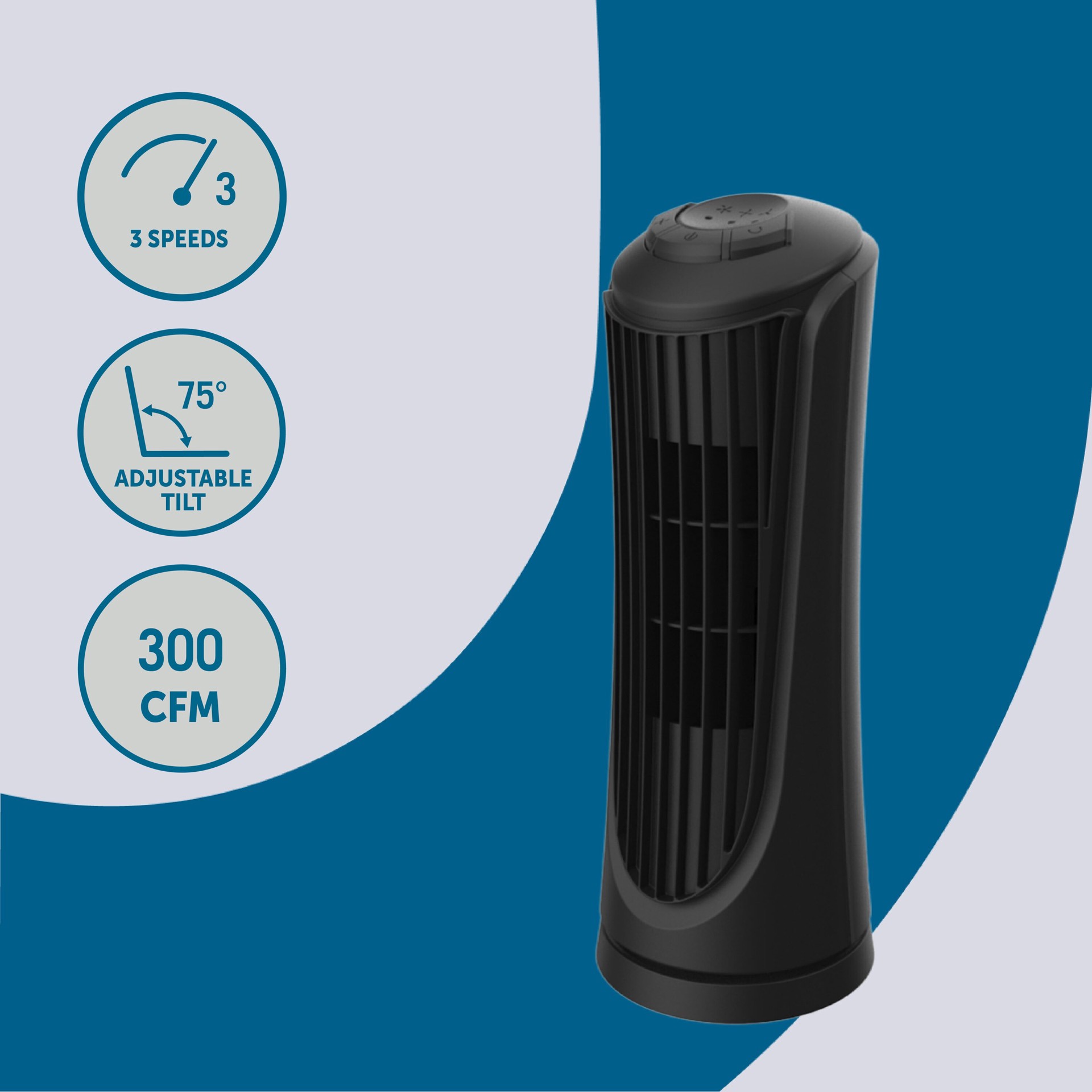 slide 2 of 6, Utilitech 14-in 120 -Volt 3 -Speed Indoor Black matte Oscillating Tower Fan, 1 ct
