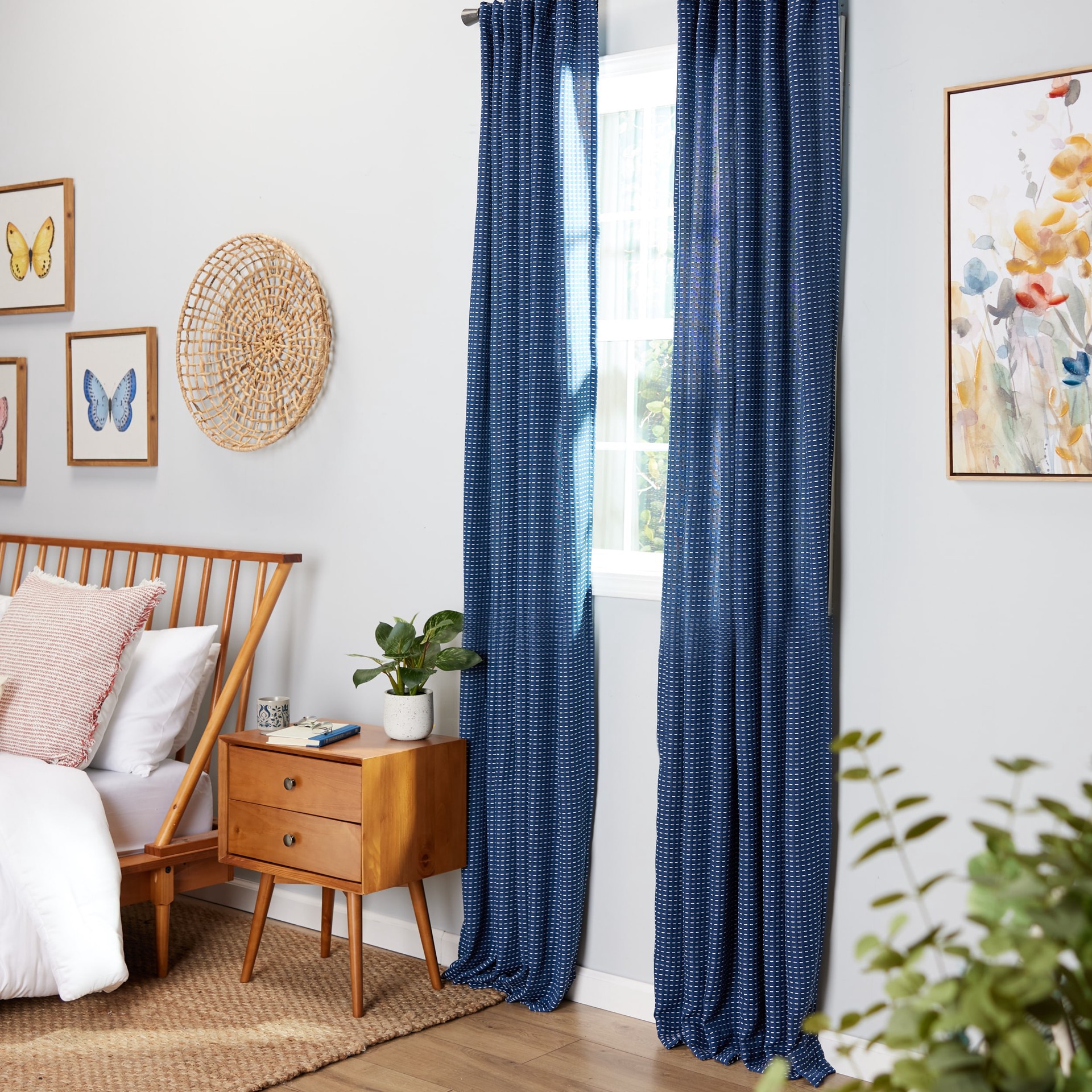 slide 2 of 6, Origin 21 84-in Navy Room darkening Standard lined Back tab/Pinch pleat/Rod pocket Single curtain panel, 1 ct