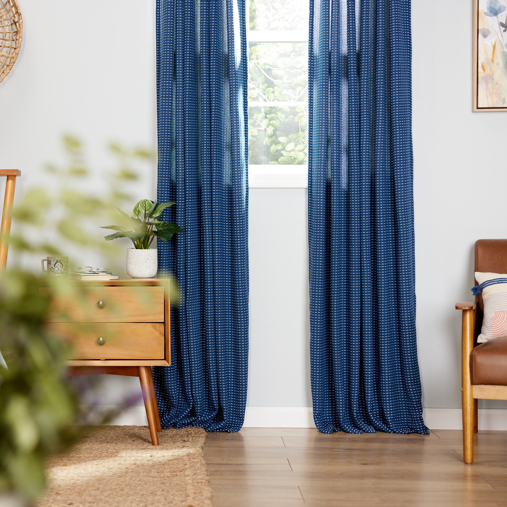slide 3 of 6, Origin 21 84-in Navy Room darkening Standard lined Back tab/Pinch pleat/Rod pocket Single curtain panel, 1 ct