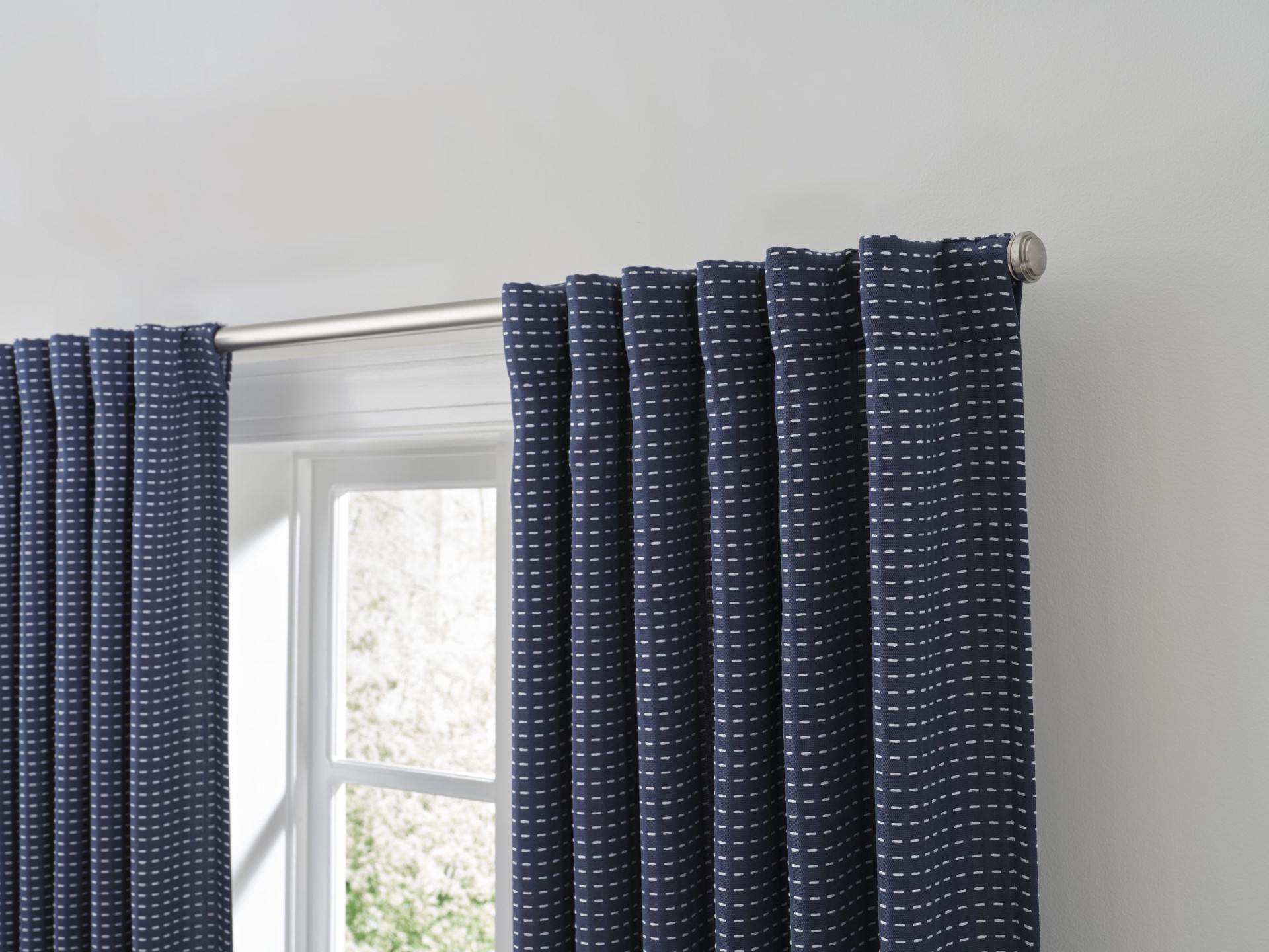 slide 5 of 6, Origin 21 84-in Navy Room darkening Standard lined Back tab/Pinch pleat/Rod pocket Single curtain panel, 1 ct