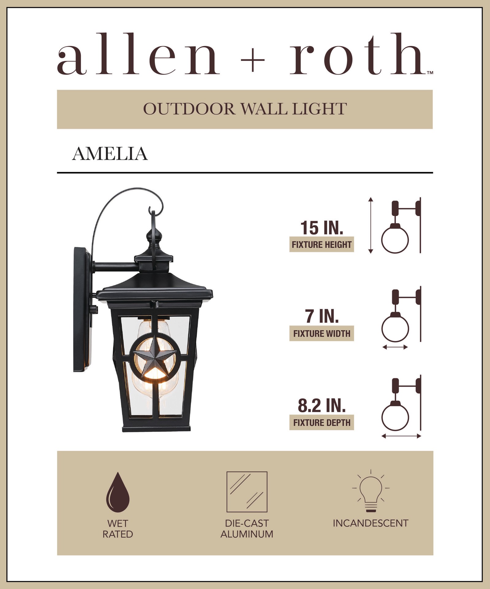 slide 2 of 6, allen + roth Amelia 1 -Light 15-in H Matte Black Hardwired Outdoor Wall Light, 1 ct