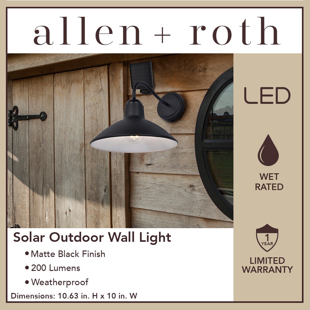 slide 2 of 6, allen + roth Barn Light 1 -Light 10.63-in H Matte Black Solar Outdoor Wall Light, 1 ct