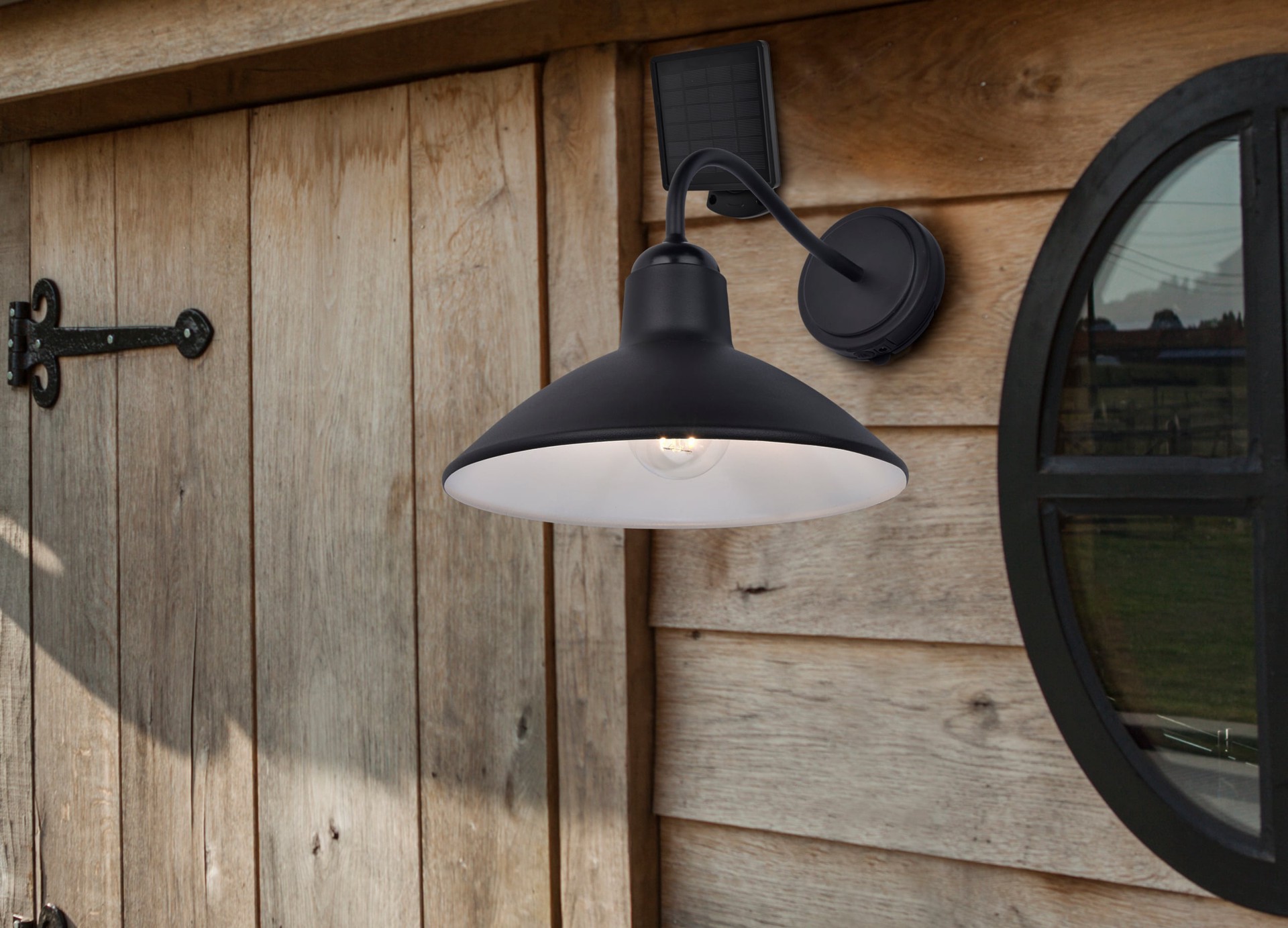 slide 5 of 6, allen + roth Barn Light 1 -Light 10.63-in H Matte Black Solar Outdoor Wall Light, 1 ct