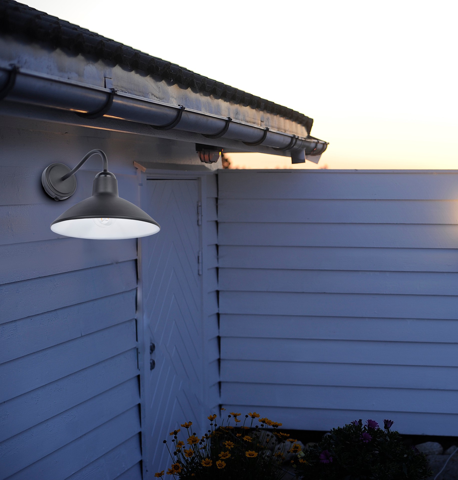 slide 6 of 6, allen + roth Barn Light 1 -Light 10.63-in H Matte Black Solar Outdoor Wall Light, 1 ct