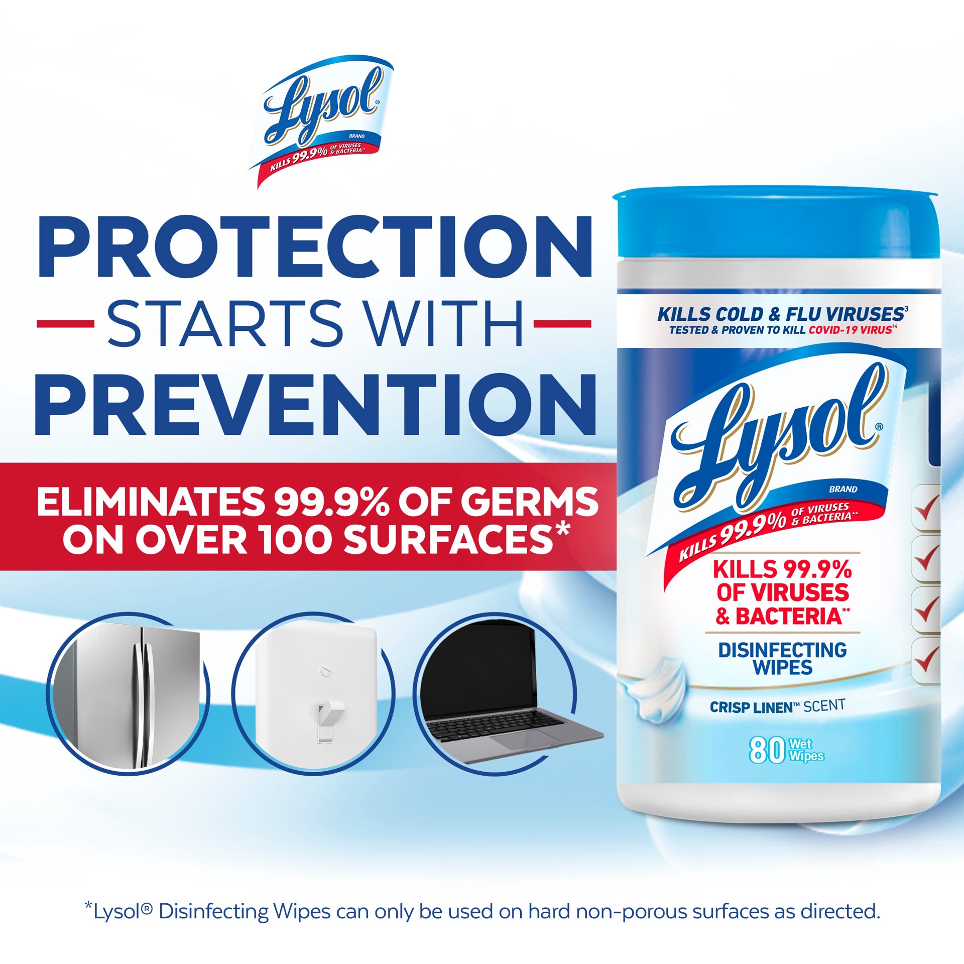 slide 6 of 6, LYSOL 80 -Count Crisp Linen Disinfectant Wipes All-Purpose Cleaner, 1 ct