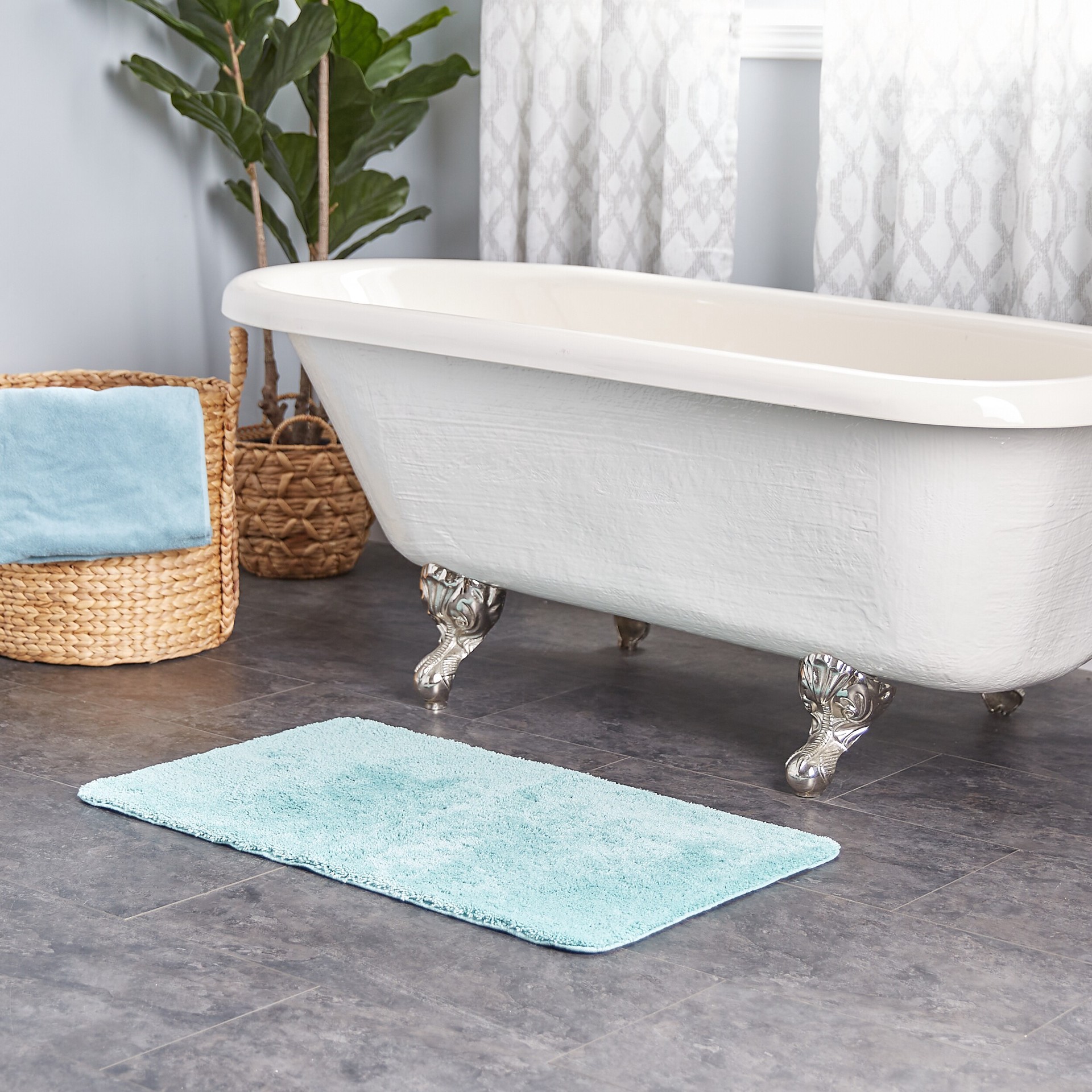 slide 1 of 6, allen + roth 24-in x 40-in Nile Blue Polyester Bath rug, 1 ct