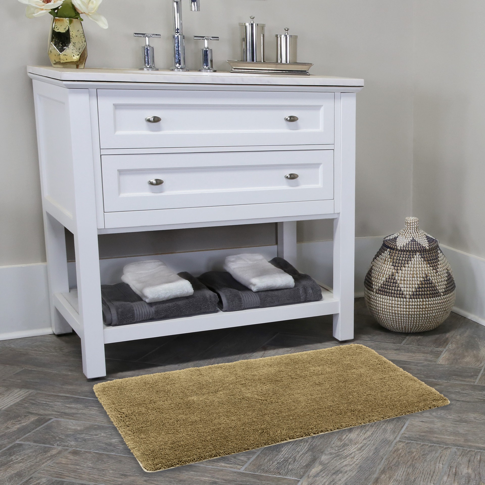 slide 3 of 6, allen + roth 24-in x 40-in Beige Polyester Bath rug, 1 ct