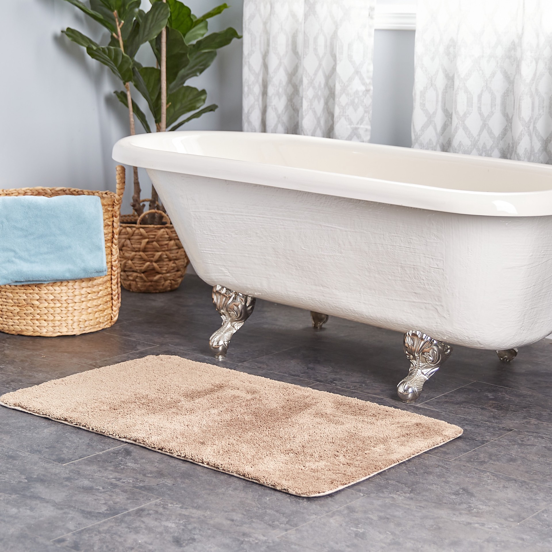 slide 1 of 6, allen + roth 24-in x 40-in Beige Polyester Bath rug, 1 ct