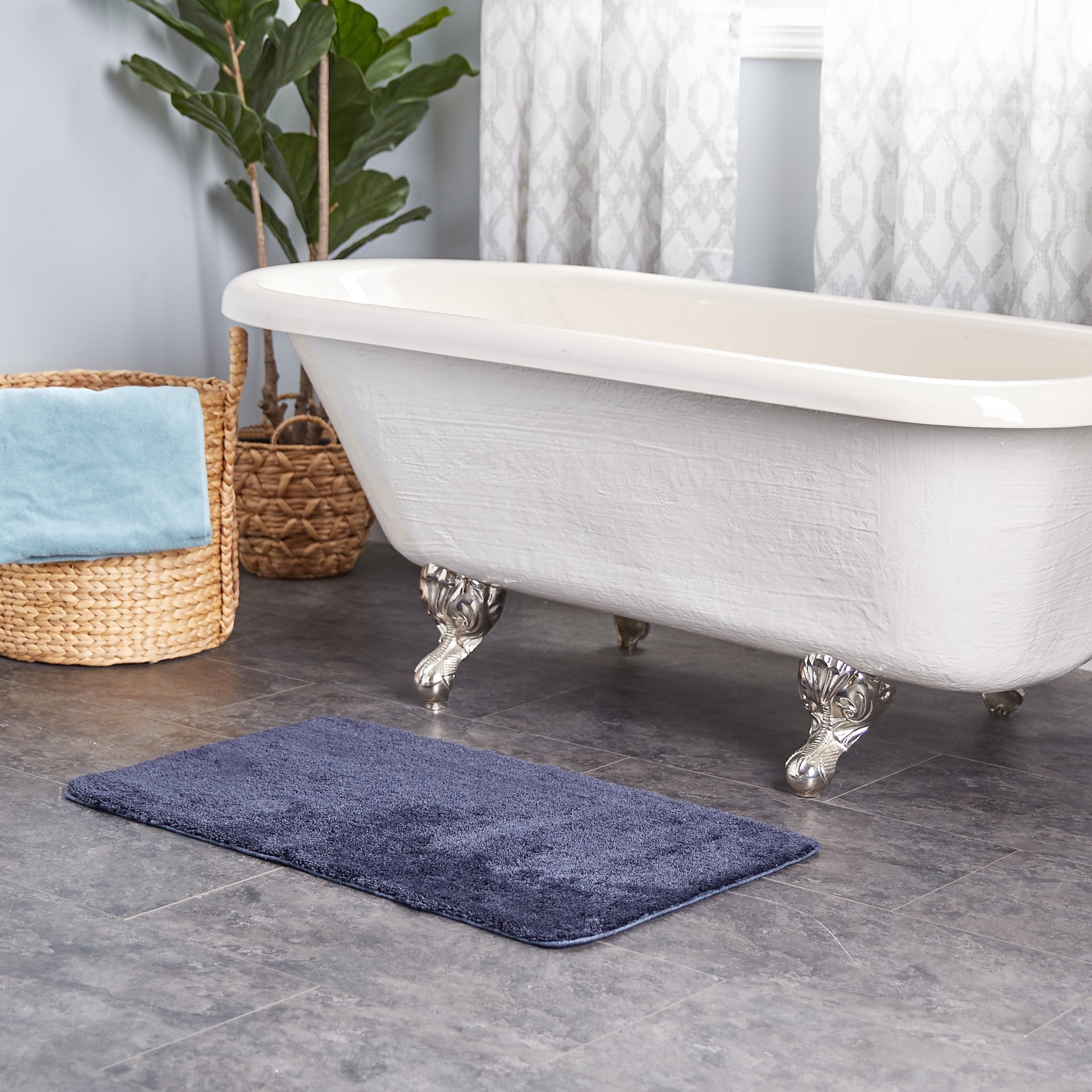 slide 1 of 6, allen + roth 24-in x 40-in Navy Polyester Bath rug, 1 ct