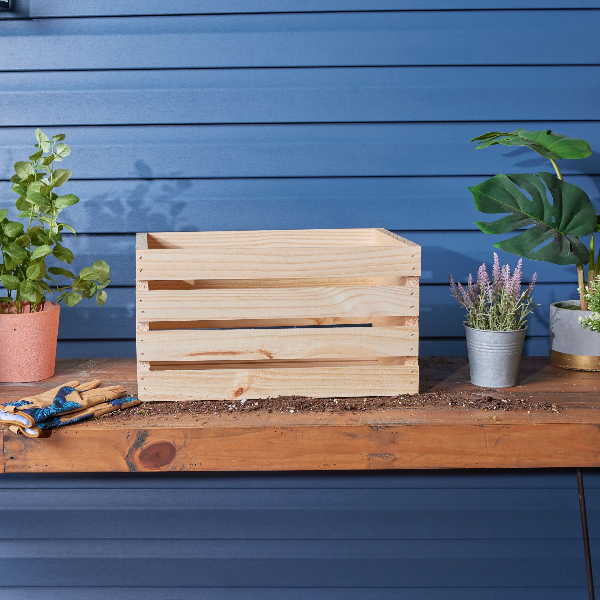 slide 5 of 6, Style Selections Pine Wood Crates Large Unfinished Wood Stackable Milk crate, 1 ct