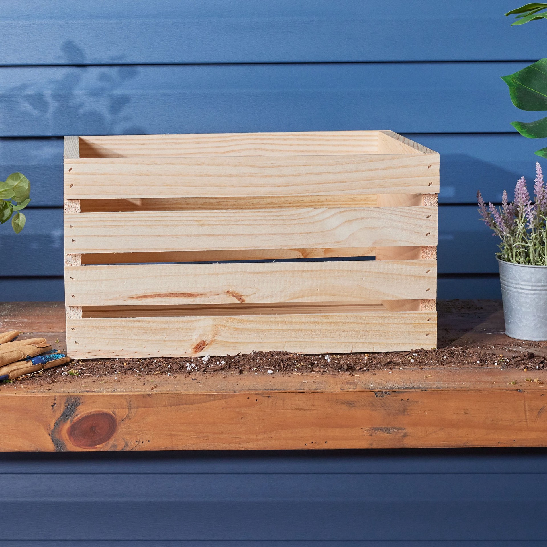 slide 6 of 6, Style Selections Pine Wood Crates Large Unfinished Wood Stackable Milk crate, 1 ct