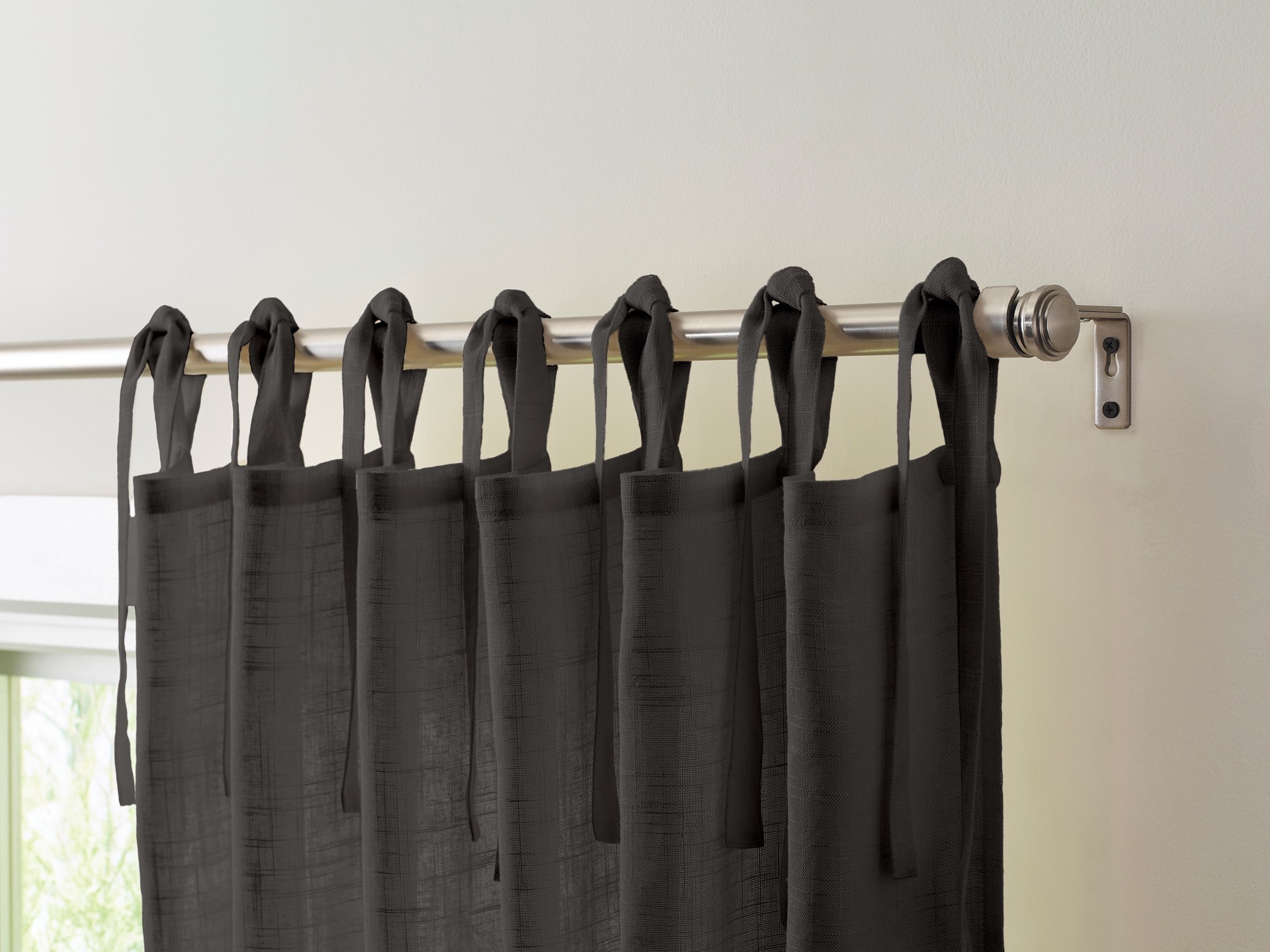 slide 4 of 6, allen + roth 84-in Grey Light filtering Tie top Single curtain panel, 1 ct