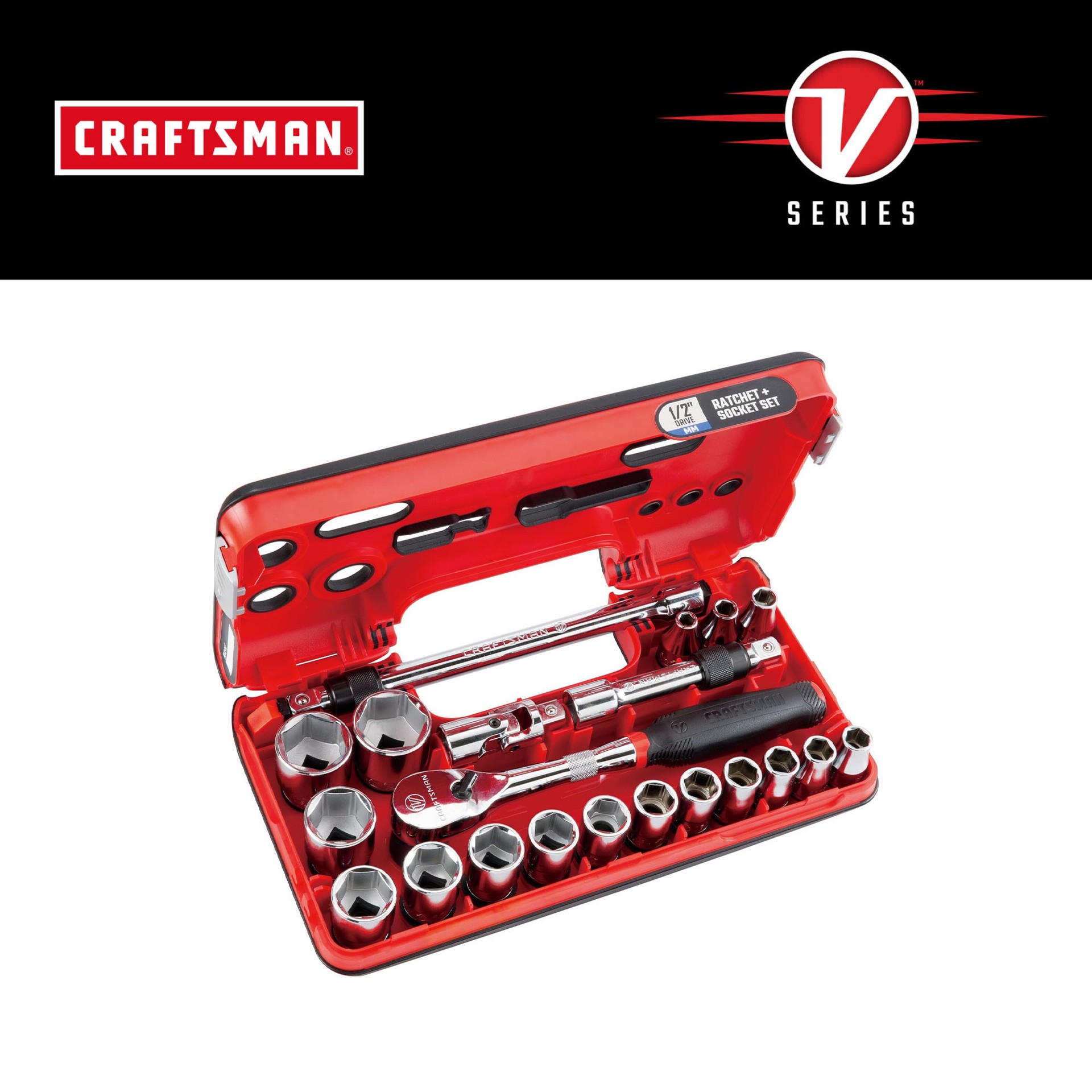 slide 1 of 6, CRAFTSMAN V-Series 1/2-in Drive Metric Shallow Socket Set 21 -Pieces, 1 ct