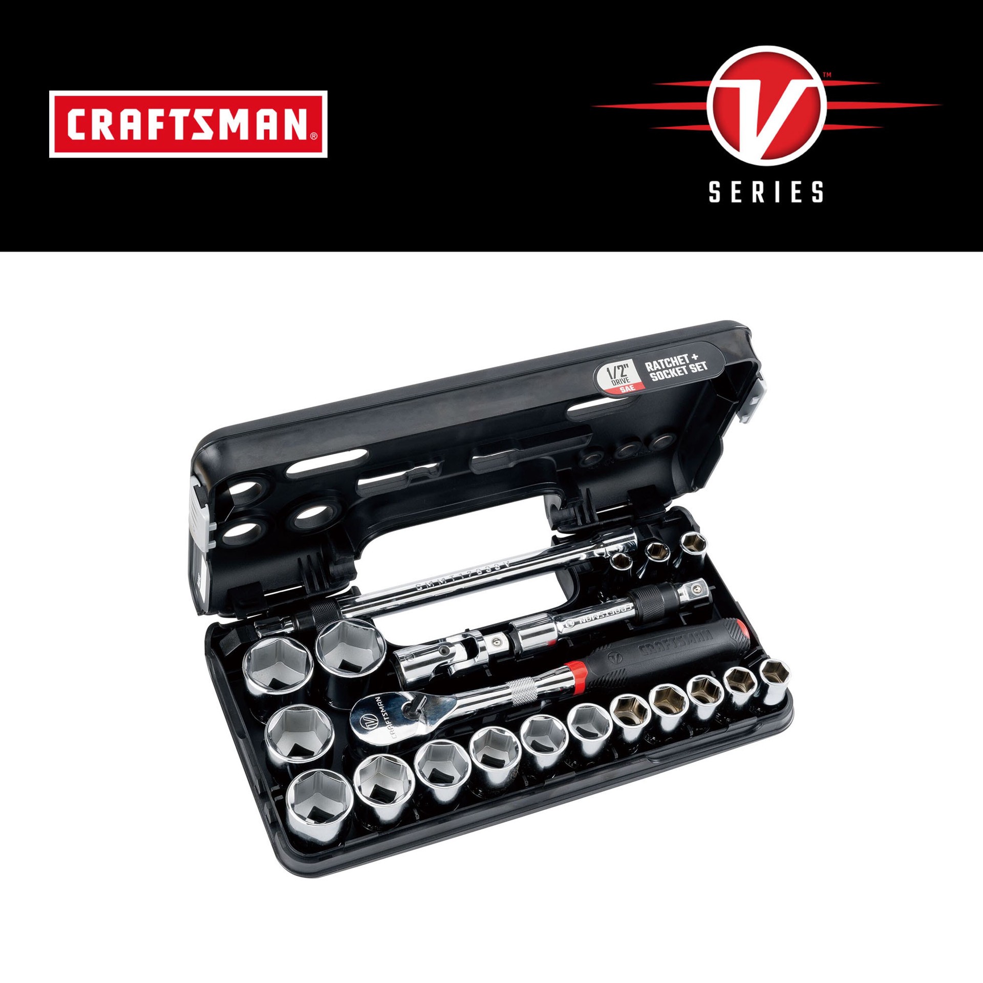 slide 1 of 6, CRAFTSMAN V-Series 1/2-in Drive Standard (SAE) Shallow Socket Set 21 -Pieces, 1 ct