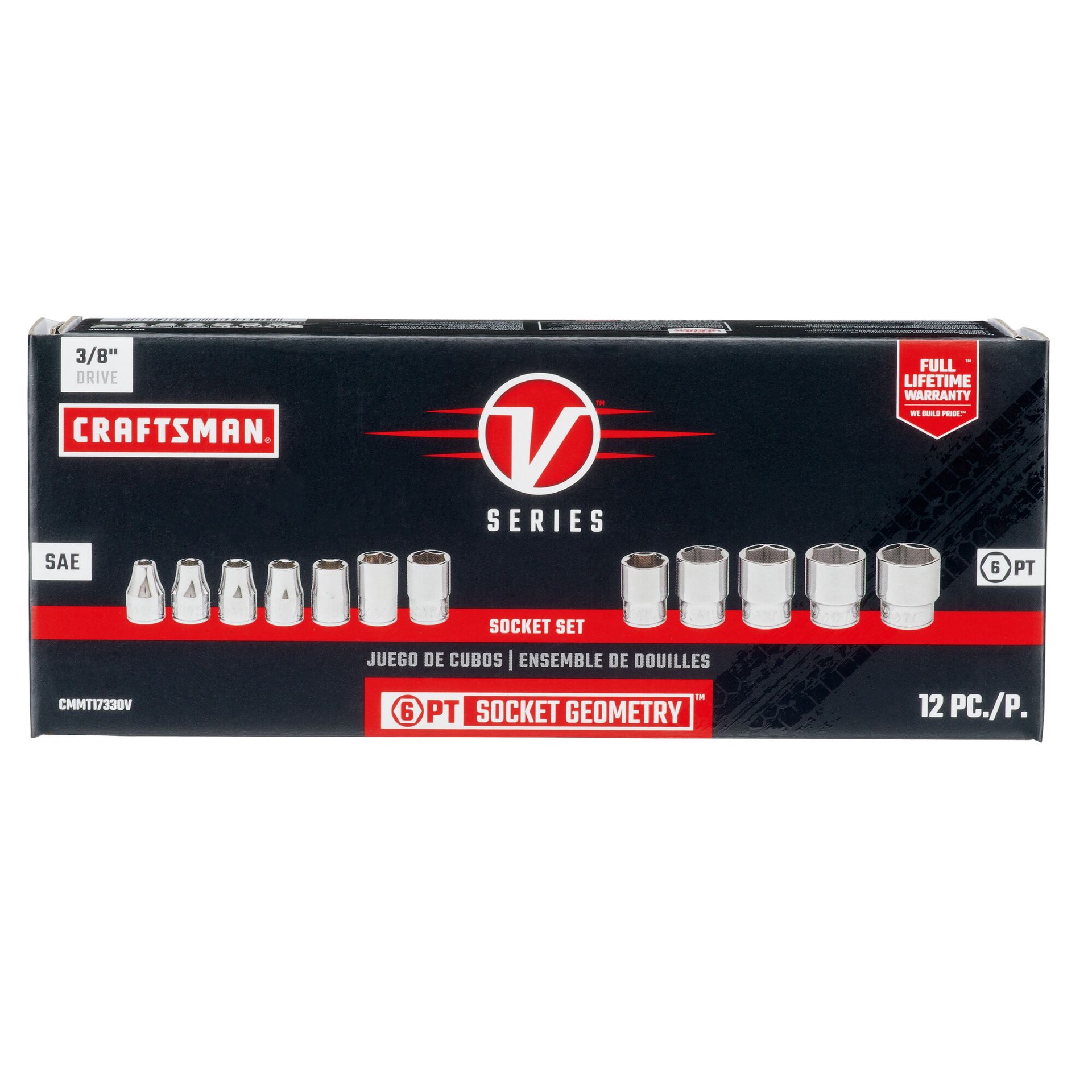 slide 6 of 6, CRAFTSMAN V-Series 3/8-in Drive Standard (SAE) Shallow Socket Set 12 -Pieces, 1 ct