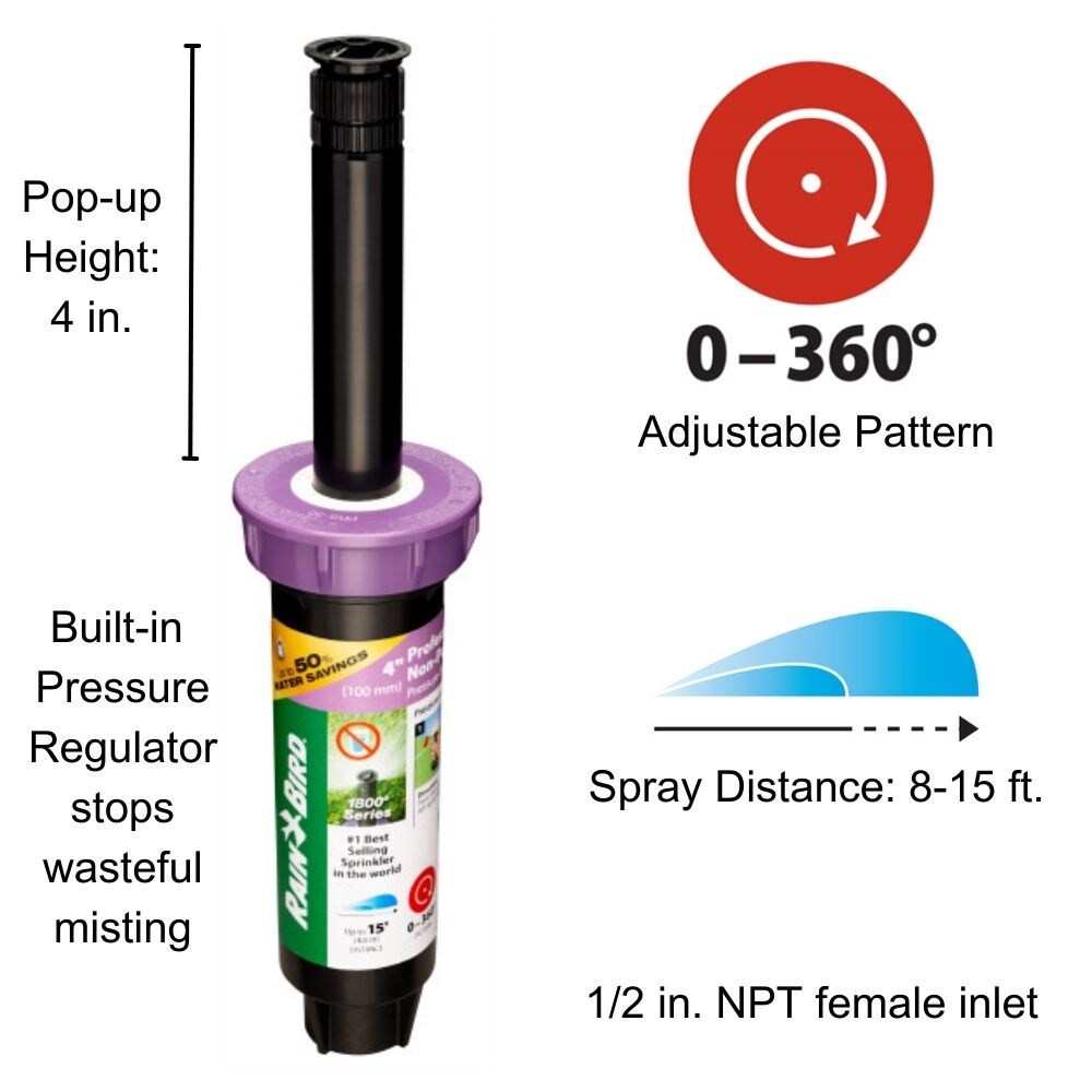 slide 2 of 6, Rain Bird 8-ft - 15-ft Adjustable Spray 4-in Pop-up spray head sprinkler, 1 ct