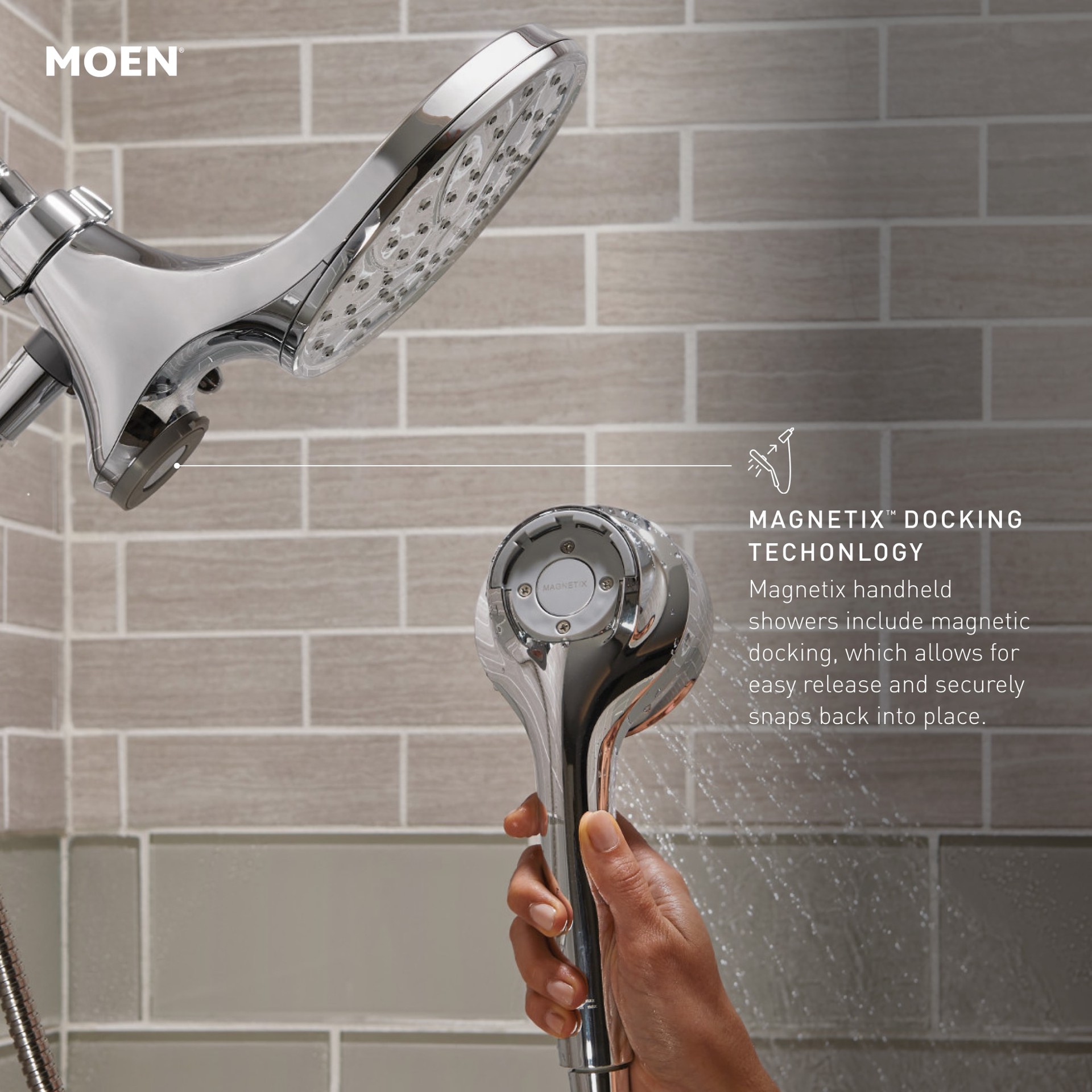 slide 6 of 6, Moen Verso 8.0 -Spray Spot Resist Brushed Nickel 7-in Round Rain Shower Head with Handheld Combo 1.75 GPM, 1 ct
