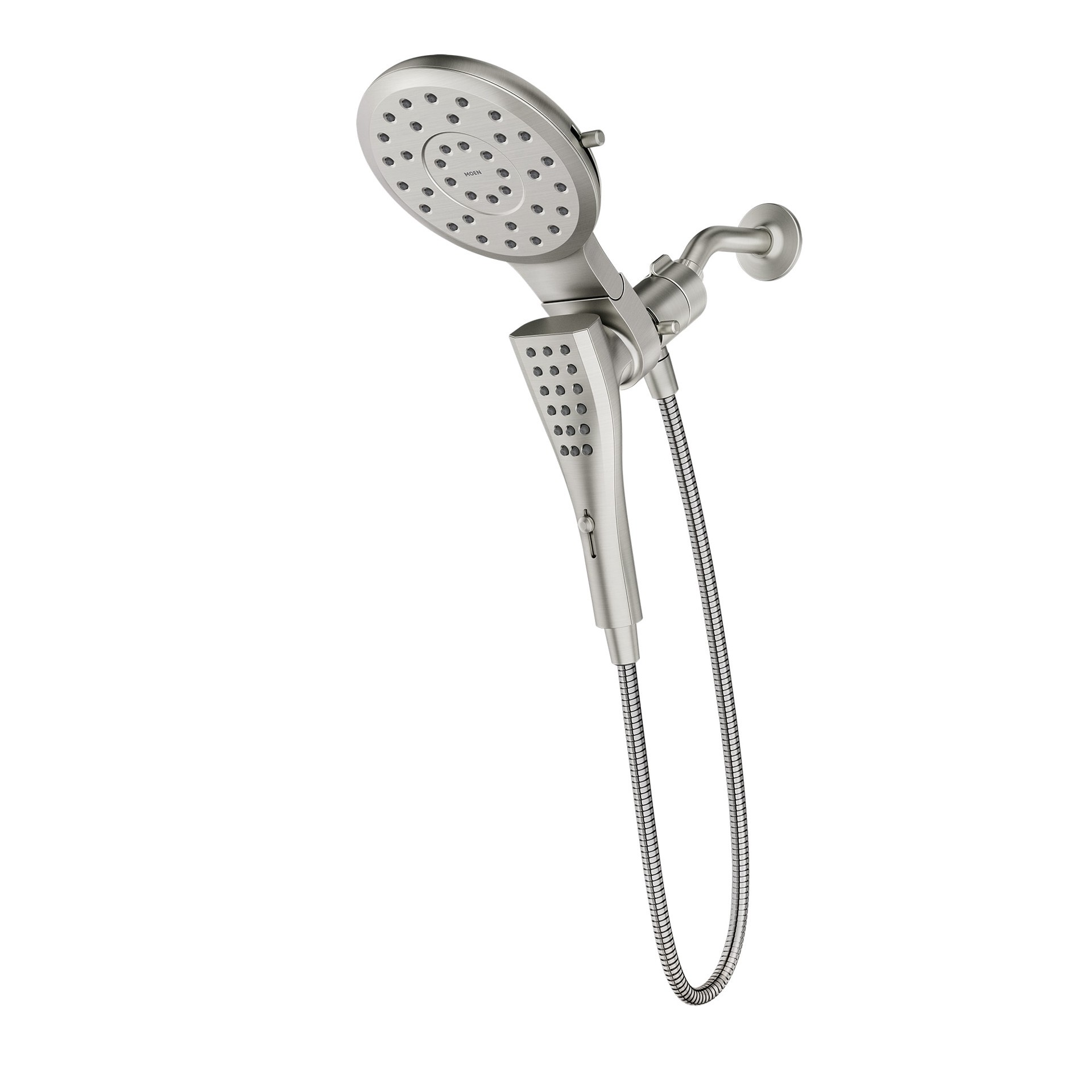 slide 1 of 6, Moen Verso 8.0 -Spray Spot Resist Brushed Nickel 7-in Round Rain Shower Head with Handheld Combo 1.75 GPM, 1 ct