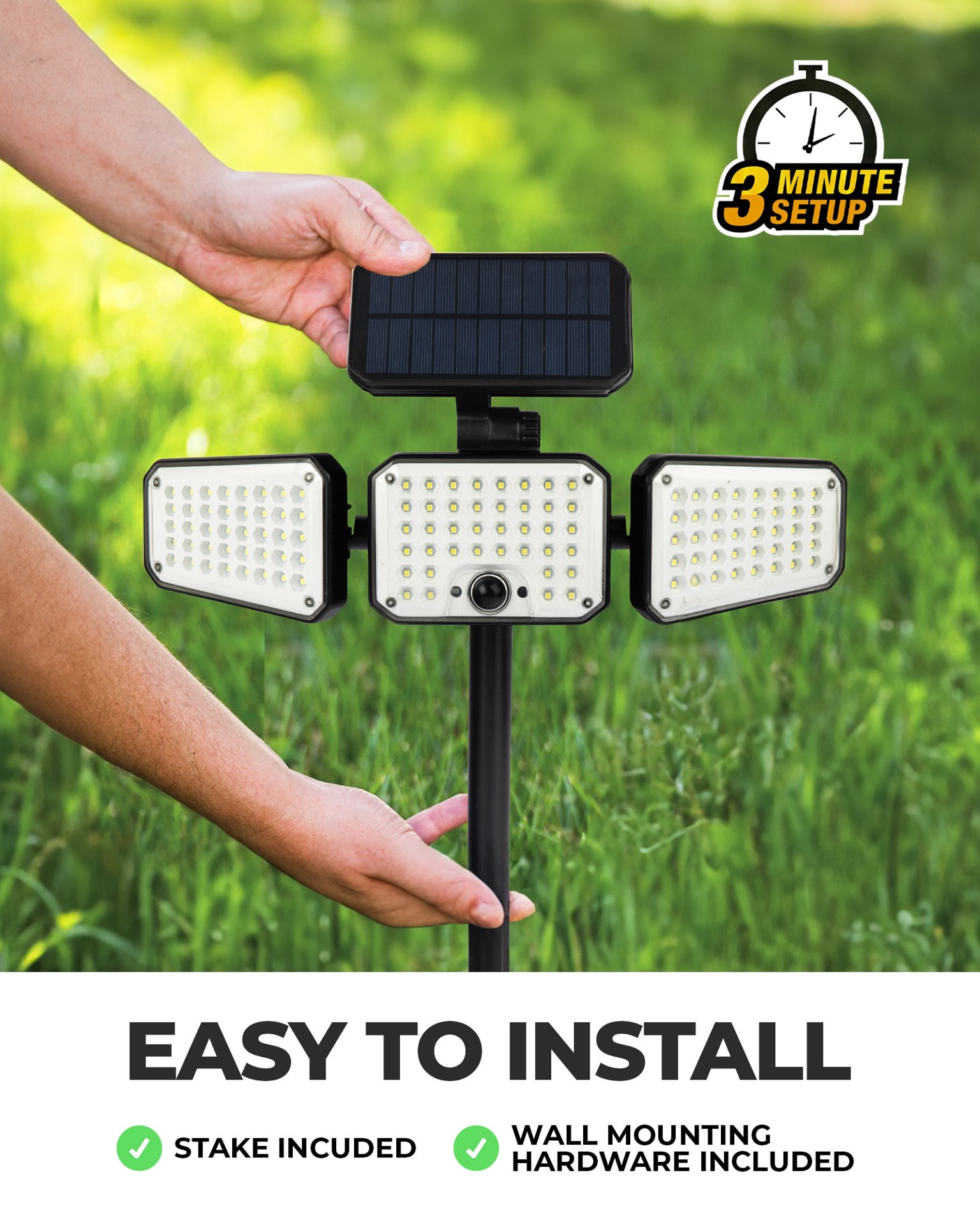 slide 4 of 6, BELL + HOWELL 110 -Degree 6 -Wattage Equivalent Solar LED Black 3 -Head Motion-Activated Flood Light, 1 ct