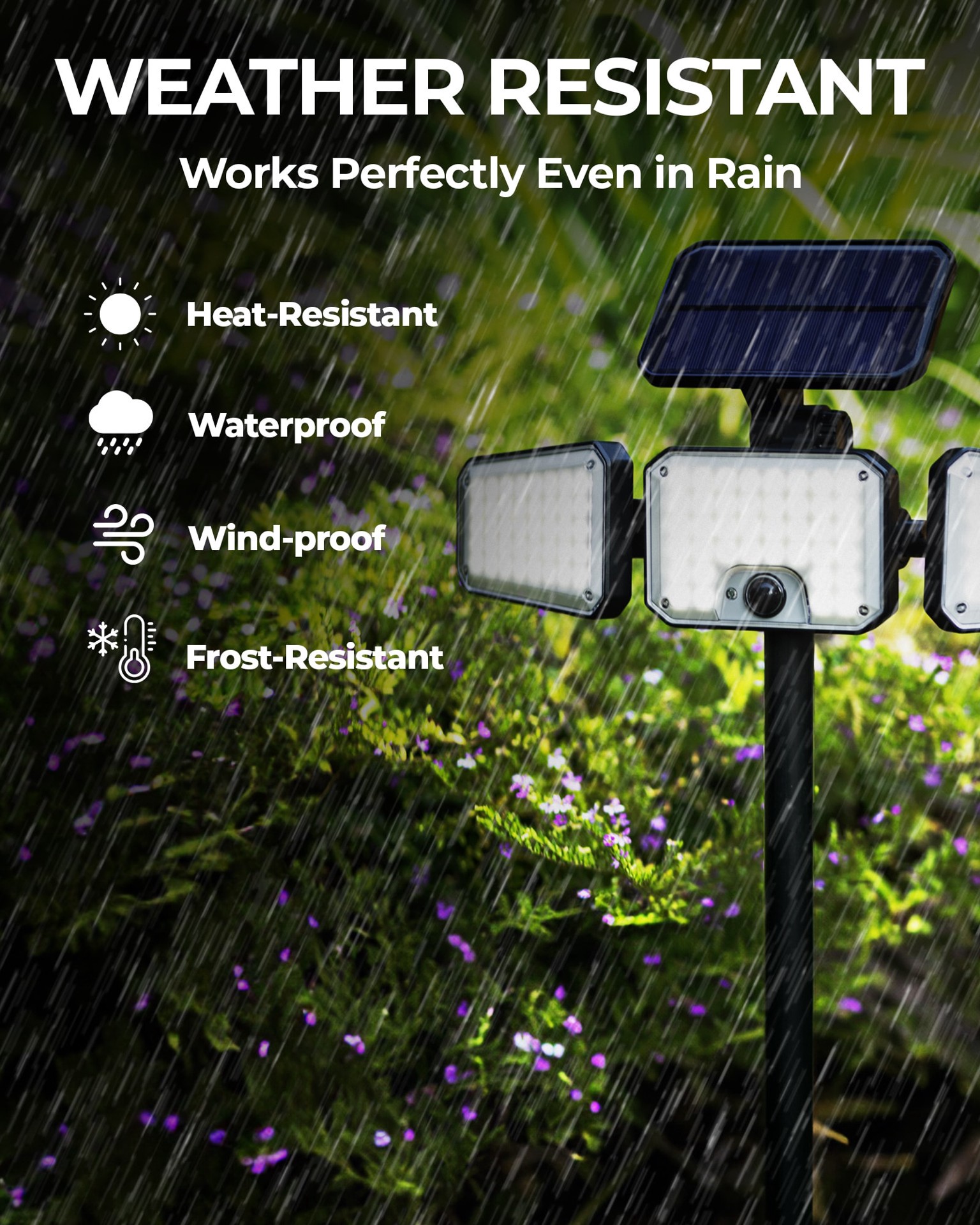 slide 5 of 6, BELL + HOWELL 110 -Degree 6 -Wattage Equivalent Solar LED Black 3 -Head Motion-Activated Flood Light, 1 ct