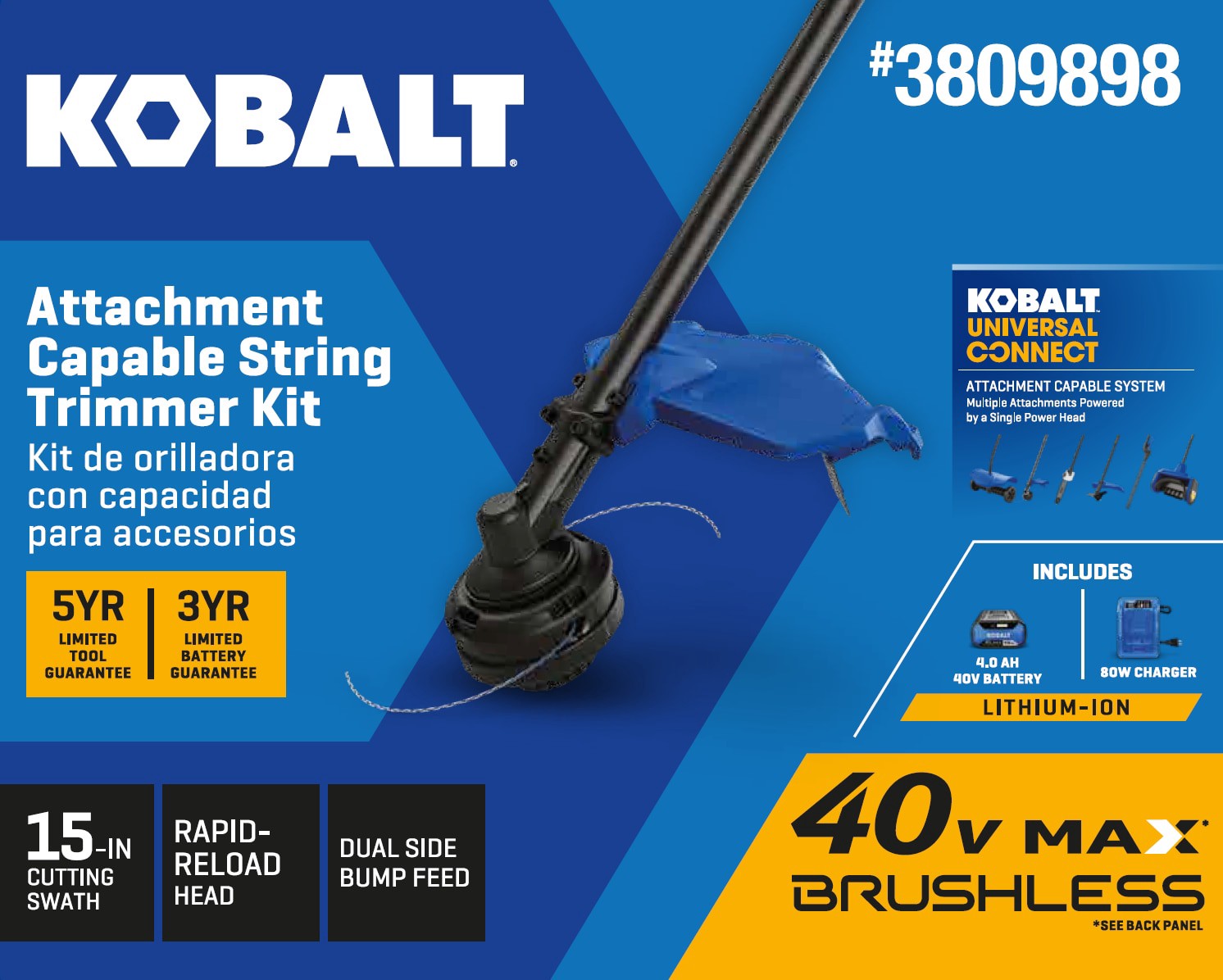 slide 2 of 6, Kobalt Gen4 40-volt 15-in Straight Shaft Attachment Capable Battery String Trimmer 4.0 Ah (Battery Included) (Charger Included), 1 ct